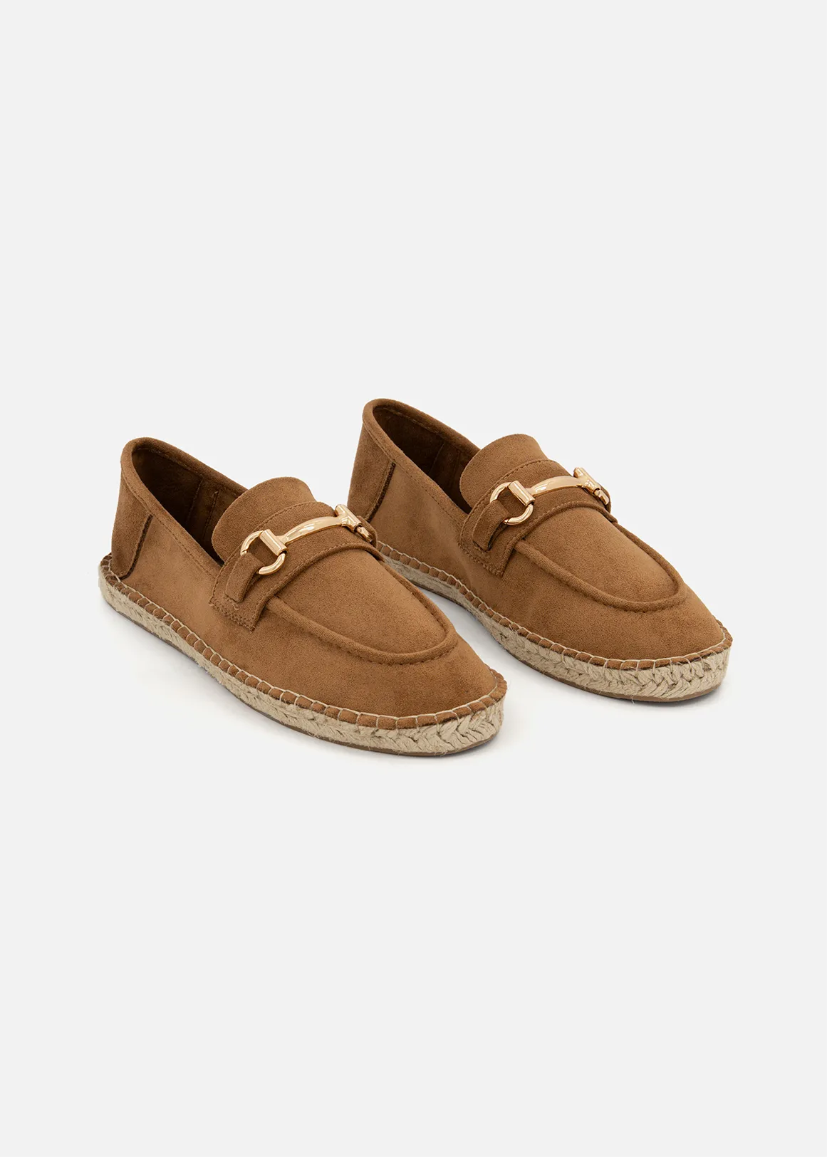 Metallic Trim Faux Suede Espadrille Loafers - TAN