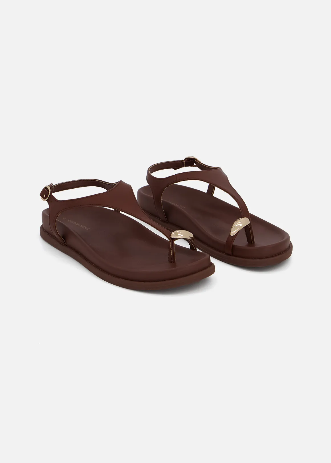 Metallic Trim Toe Post Comfort Sandals - TAN