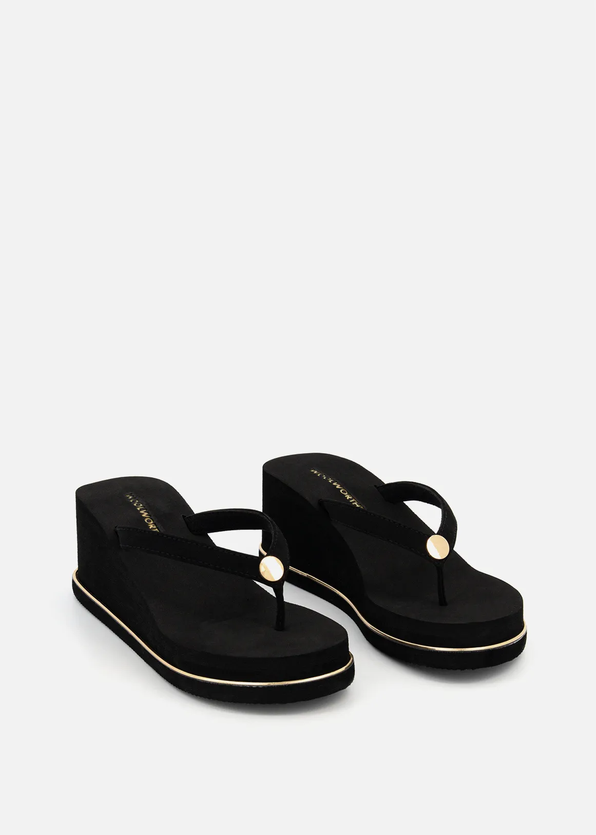 Metallic Trim Wedge Flip Flops - BLACK