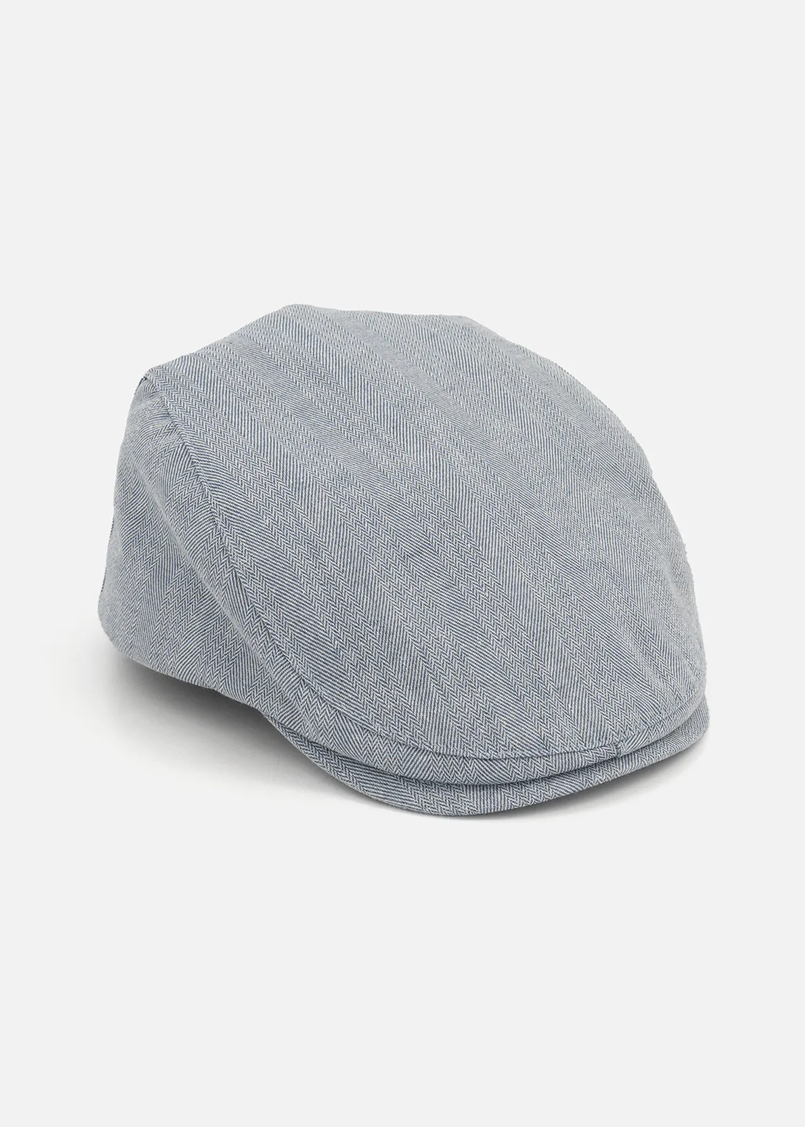 Micro Herringbone Linen Blend Flap Cap - X BLUE