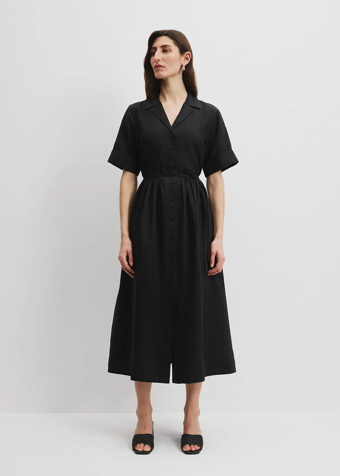 Midi Shirt Dress - BLACK