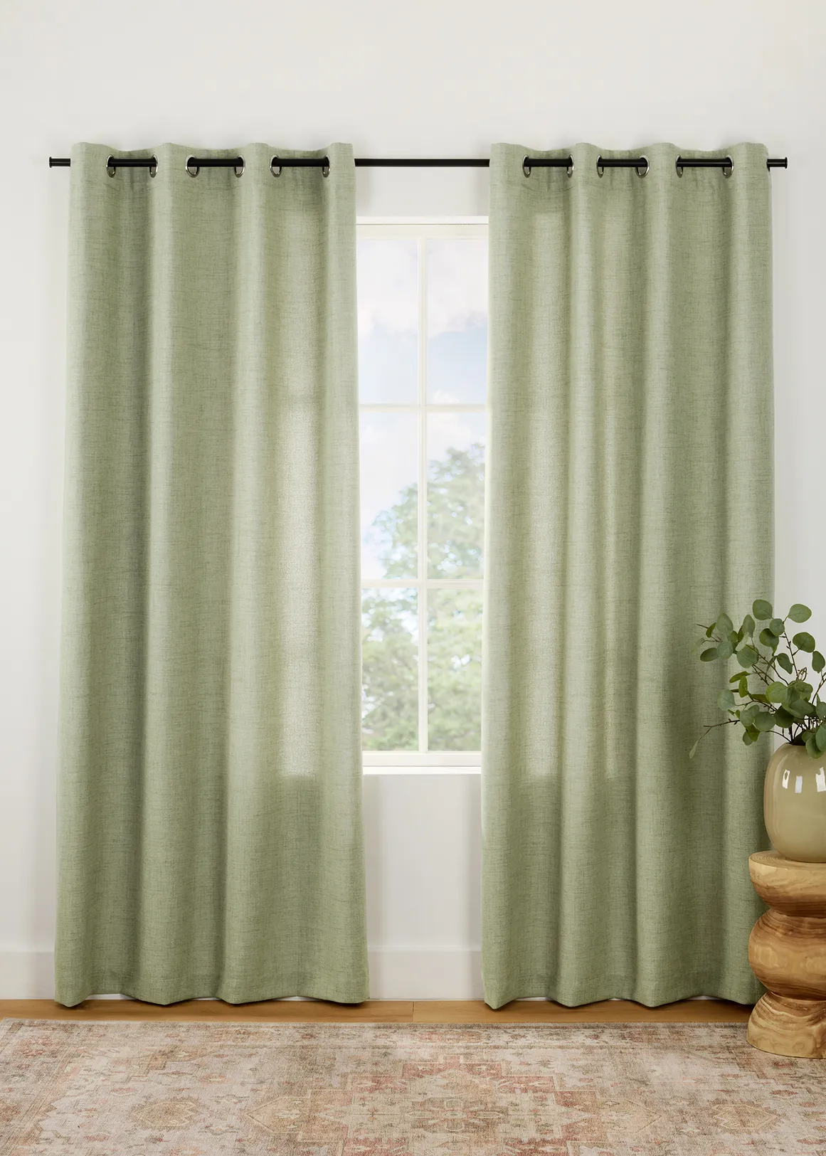 Milan Lined Eyelet Curtain 140 (W) x 223cm (L) - GREEN