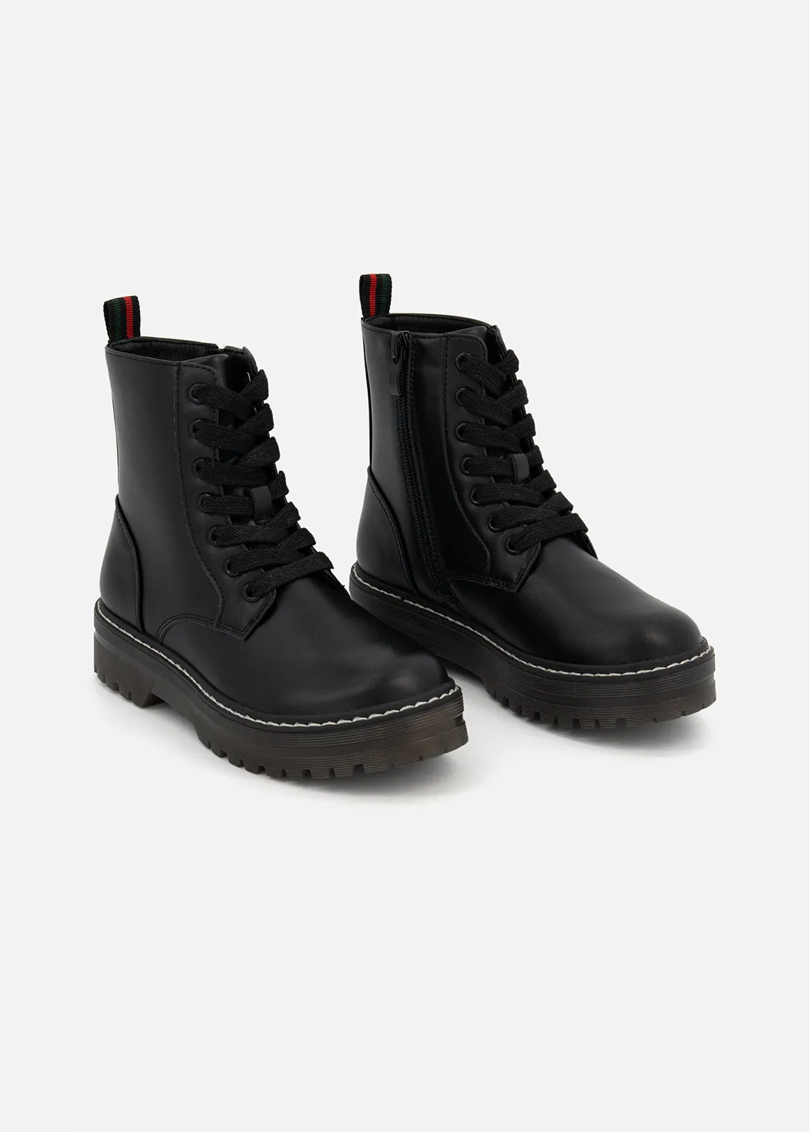 Military Lace-up Boots (Size 12-6) Older Girl - BLACK