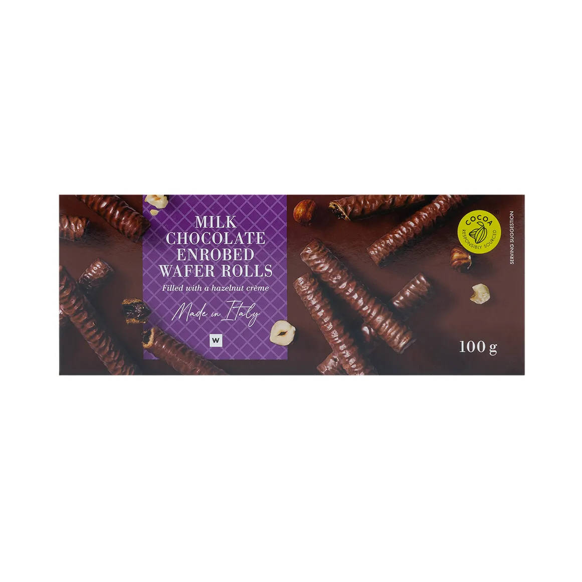 Milk Chocolate Enrobed Wafer Rolls with Hazelnut Crème 100 g