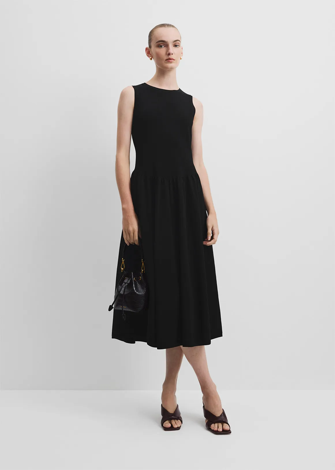 Mix Stitch Knit Dress - BLACK