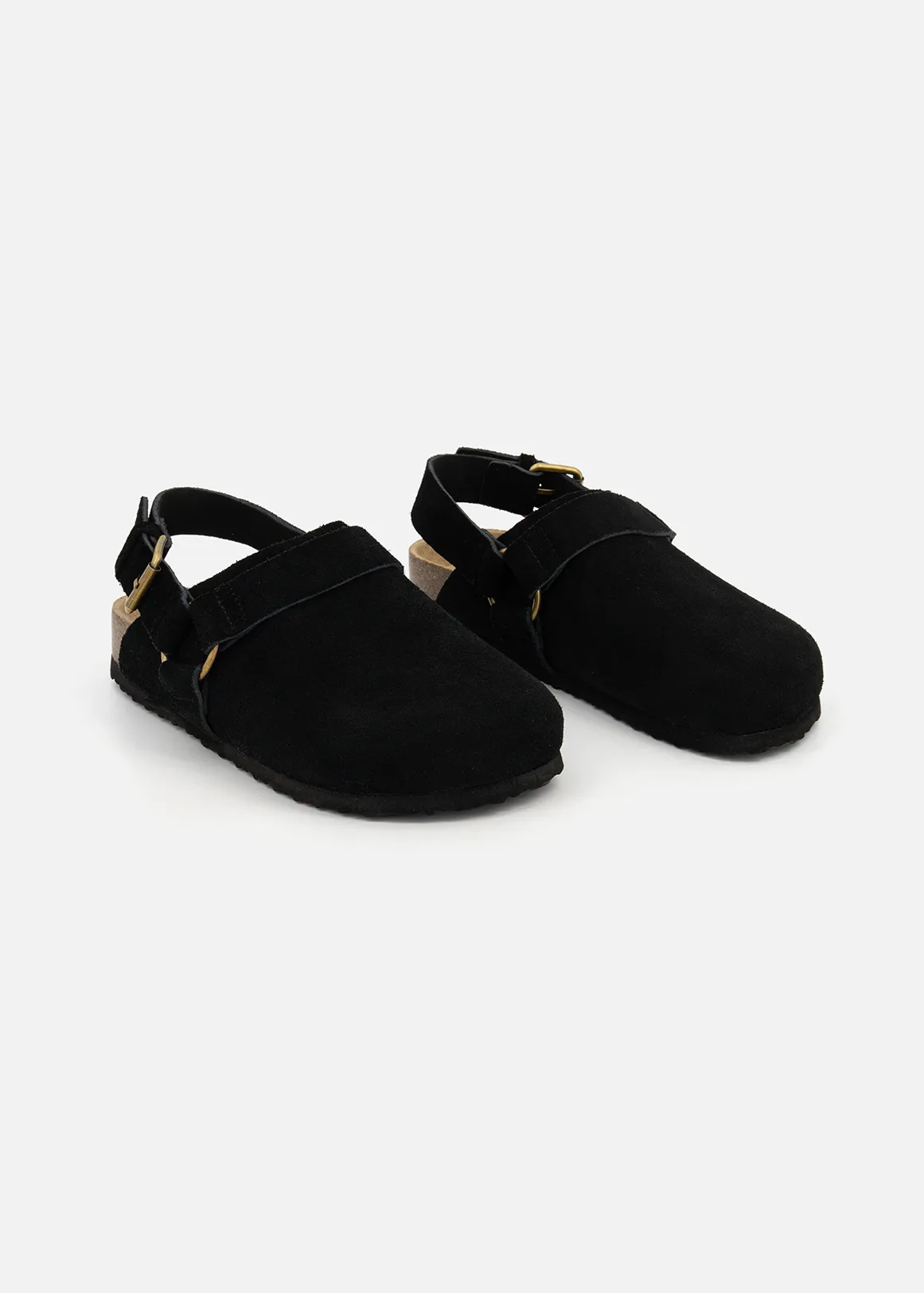 Moulded Slingback Suede Mules - BLACK
