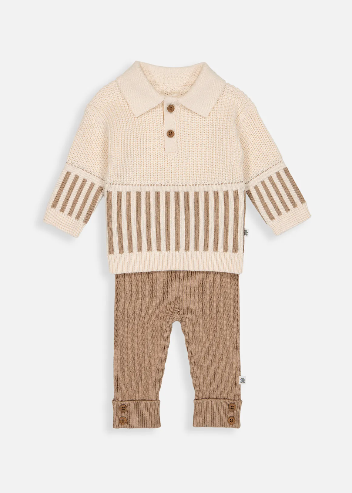 Natural Striped Cotton Knit Golfer & Pants Set - X NATURAL