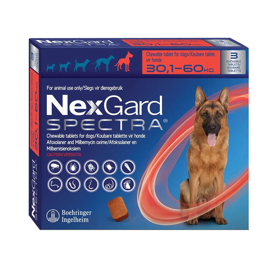 Nexgard Spectra Beef Flavoured Chewable Tablets 30 kg - 60 kg for Dogs 3 pcs