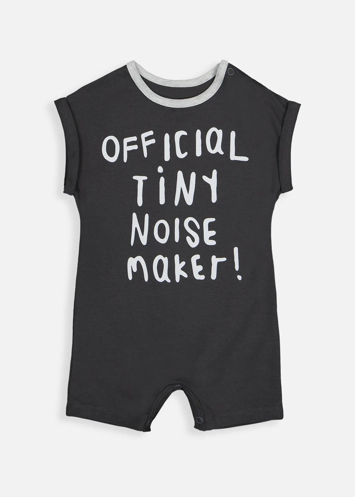 Noisemaker Slogan Cotton Romper - CHARCOAL