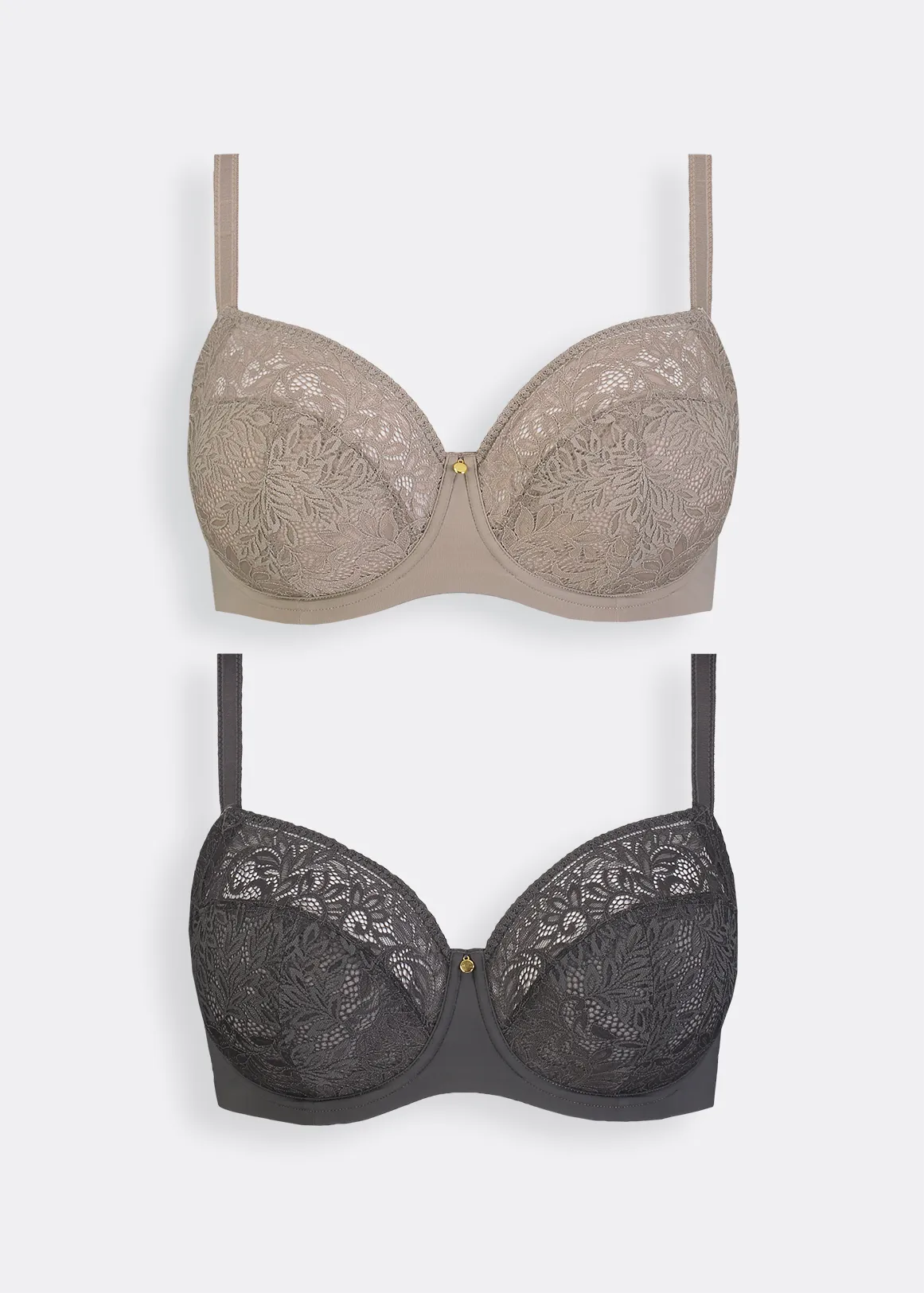 Non Padded Underwire Lace Inset Balconette Bras 2 Pack B-F - New Neutrals - X BROWN