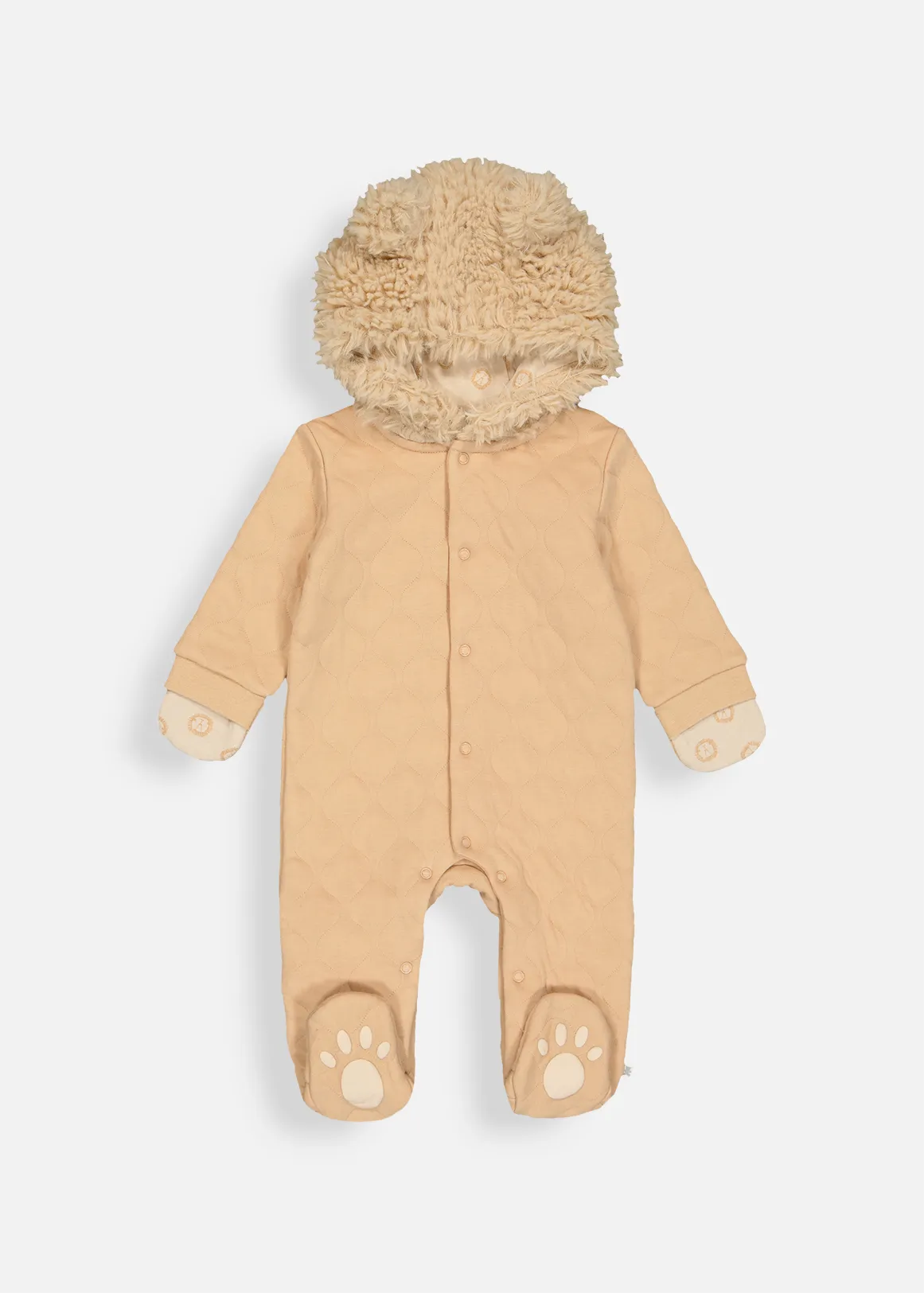 Novelty Quilted Sherpa Hooded Cotton Jumpsuit - NATURAL