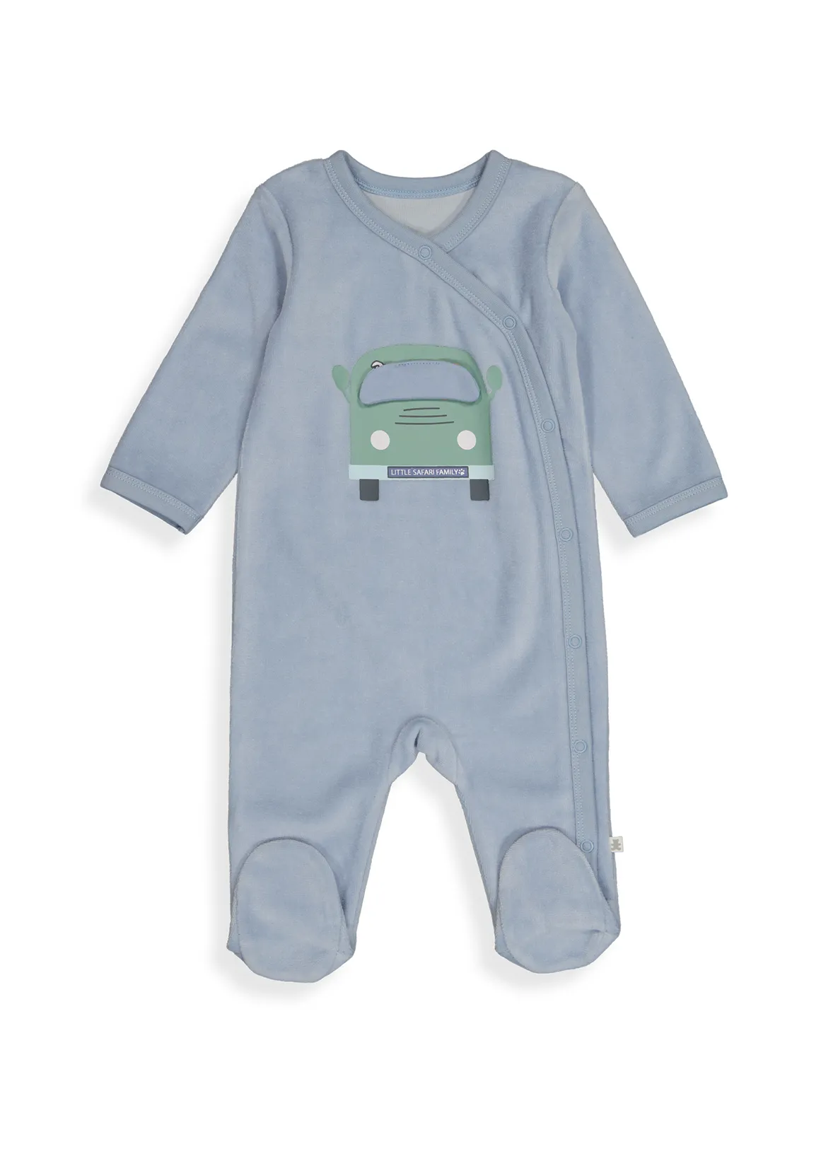 Novelty Velour Curved Front Sleepsuit - MEDIUM BLUE