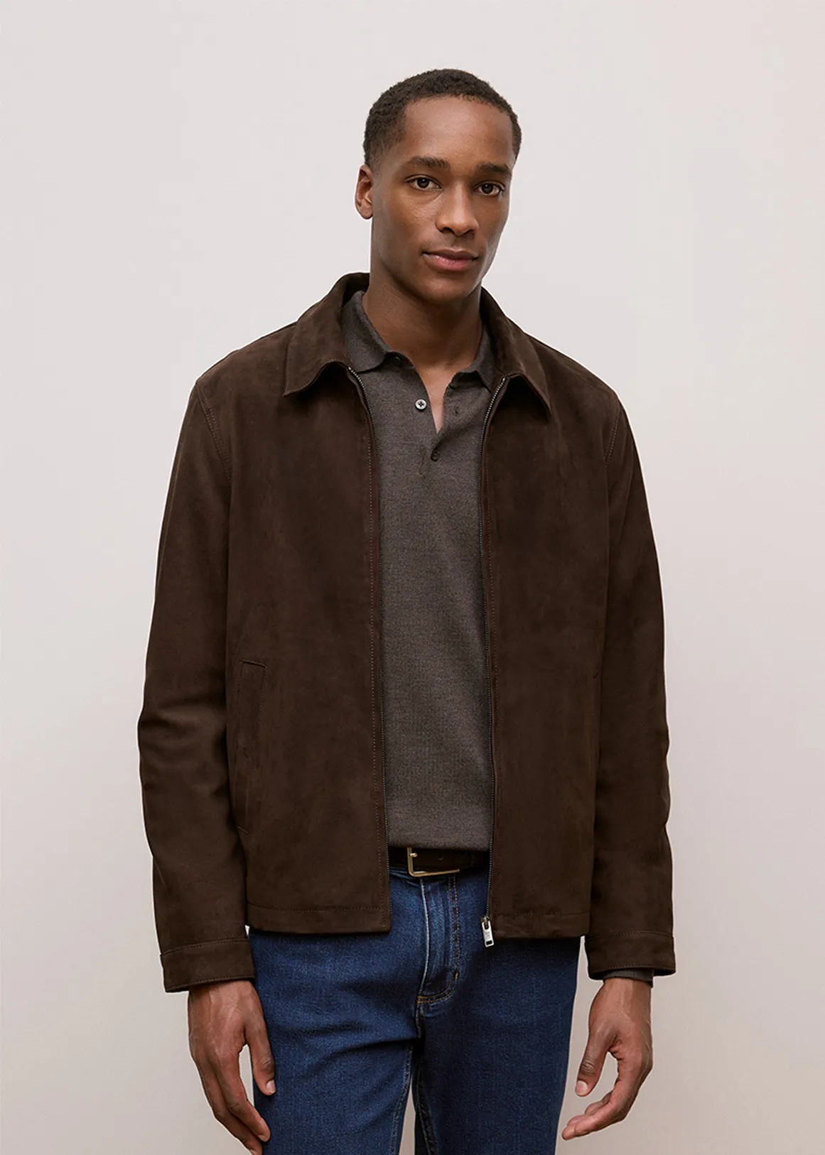 Nubuck Leather Jacket - COFFEE  BEAN