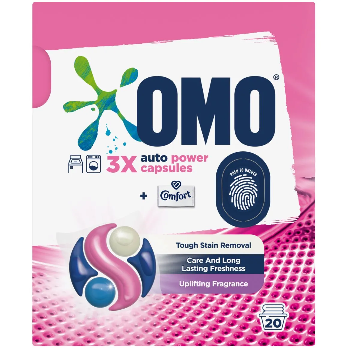 Omo with Comfort Auto Power Laundry Capsules 20 pk