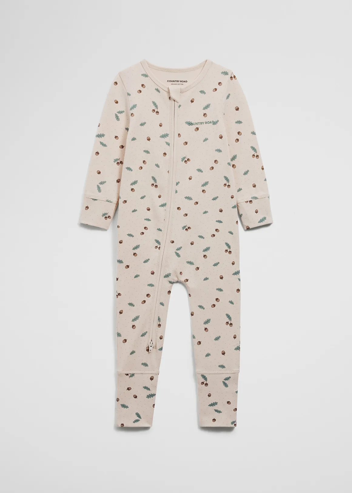 Organically Grown Cotton Acorn Print Jumpsuit - STONE ACORN