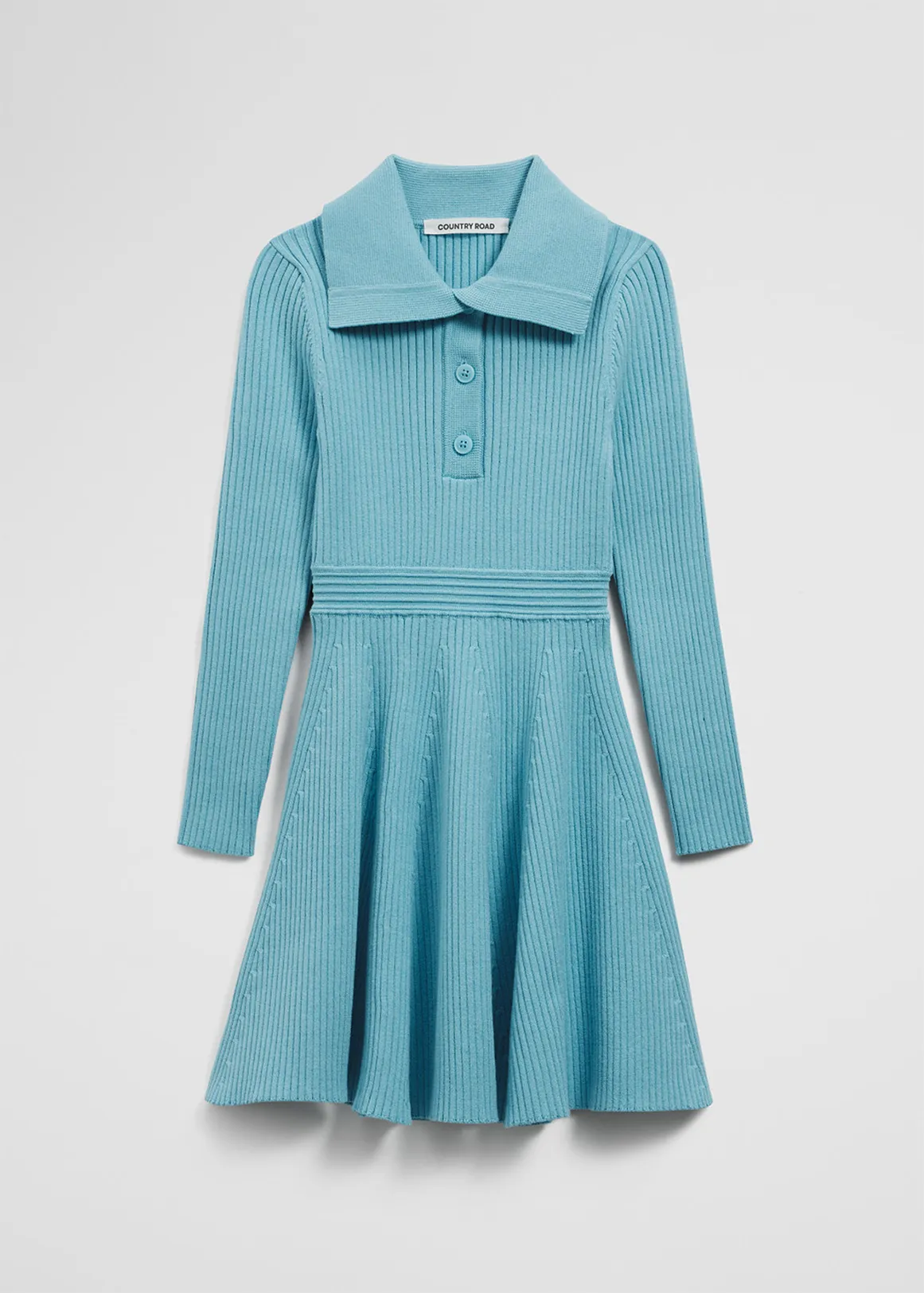 Organically Grown Cotton Blend Collared Knit Dress - SEA BLUE
