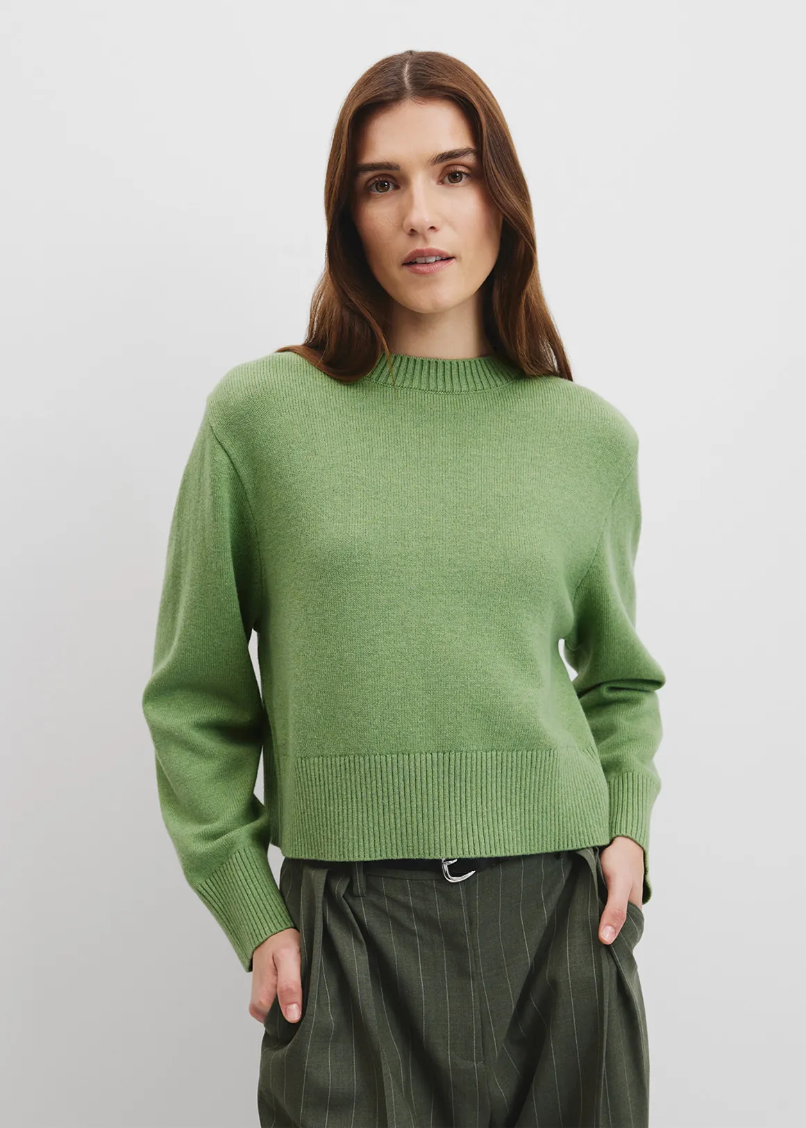 Organically Grown Cotton Blend Crop Crew Neck Knit - BASIL