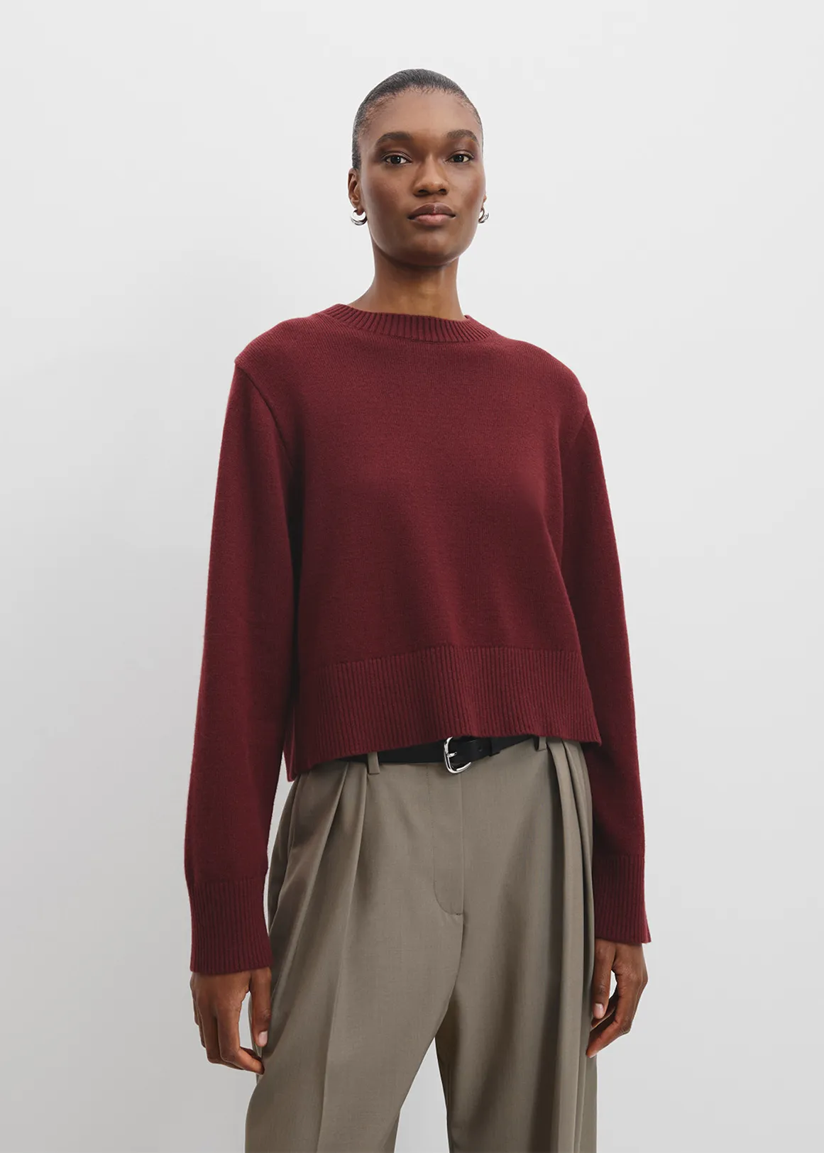Organically Grown Cotton Blend Crop Crew Neck Knit - ROSEWOOD