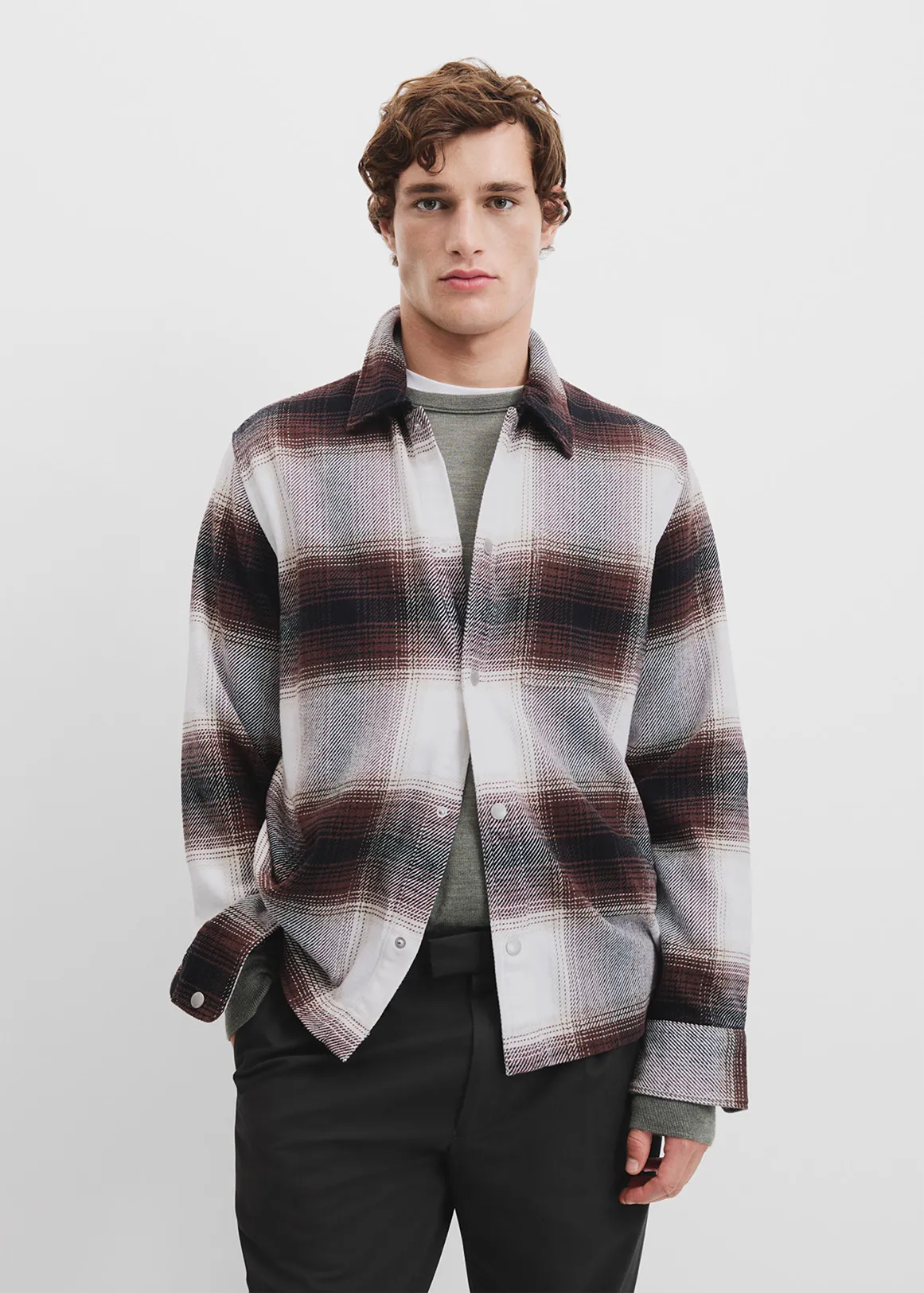 Organically Grown Cotton Brushed Check Overshirt - COFFEE