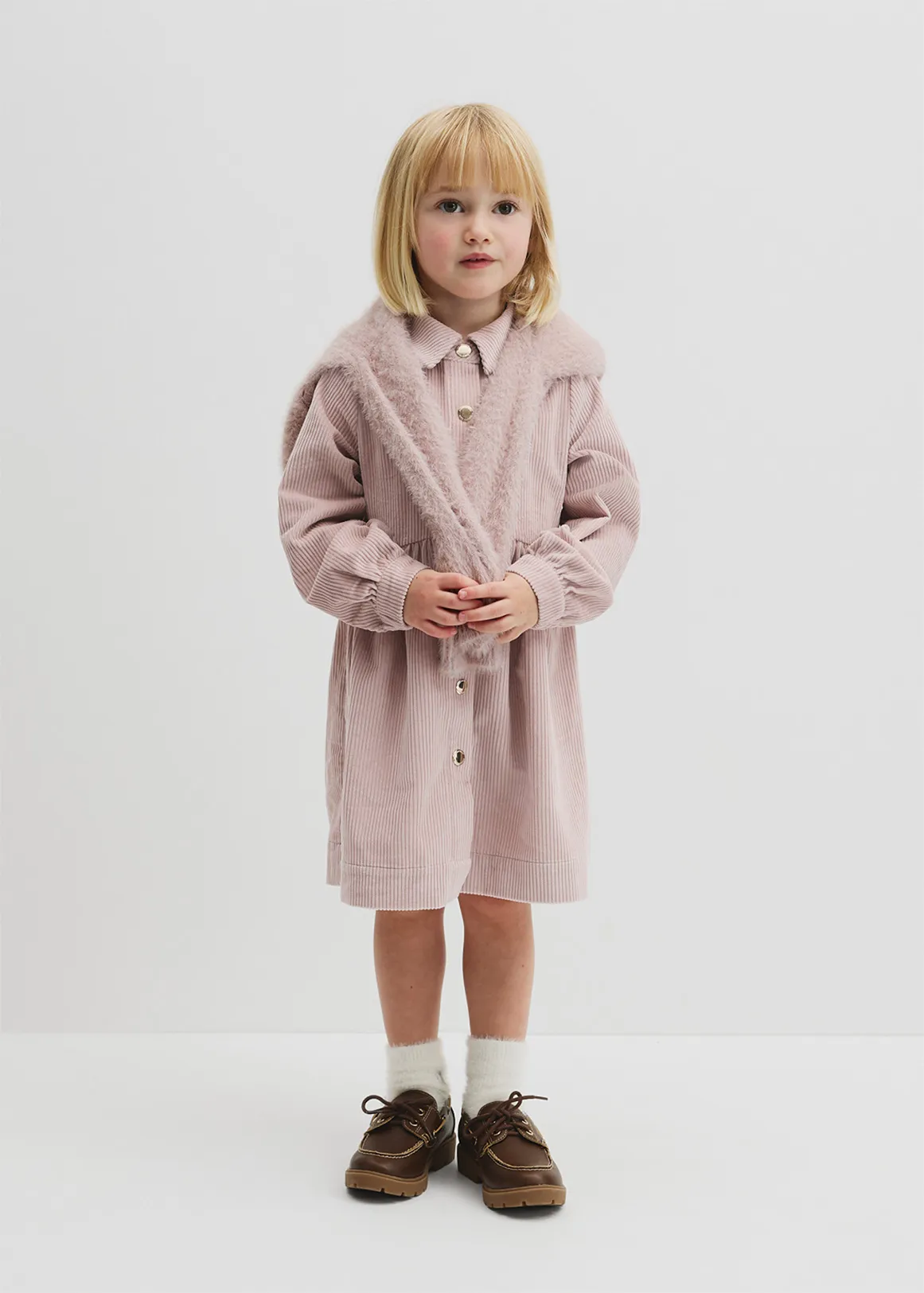Organically Grown Cotton Cord Button Through Dress - ROSE