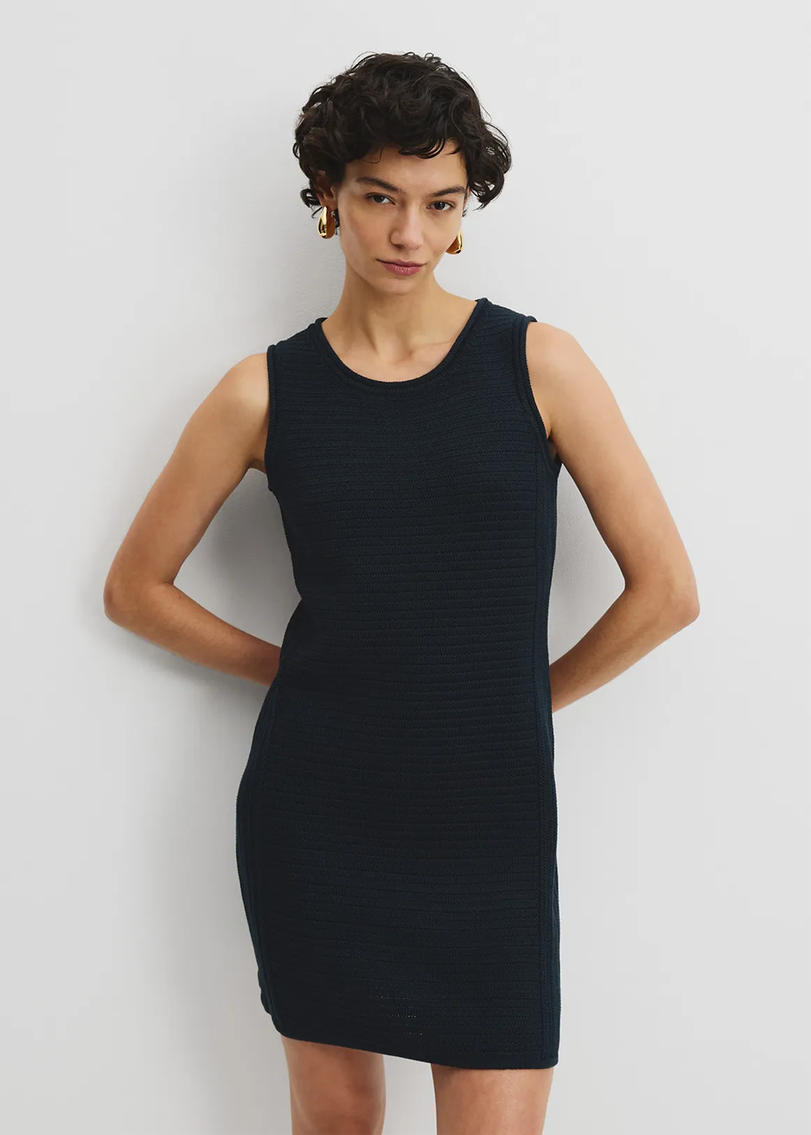 Organically Grown Cotton Crochet Knit Mini Dress - NAVY