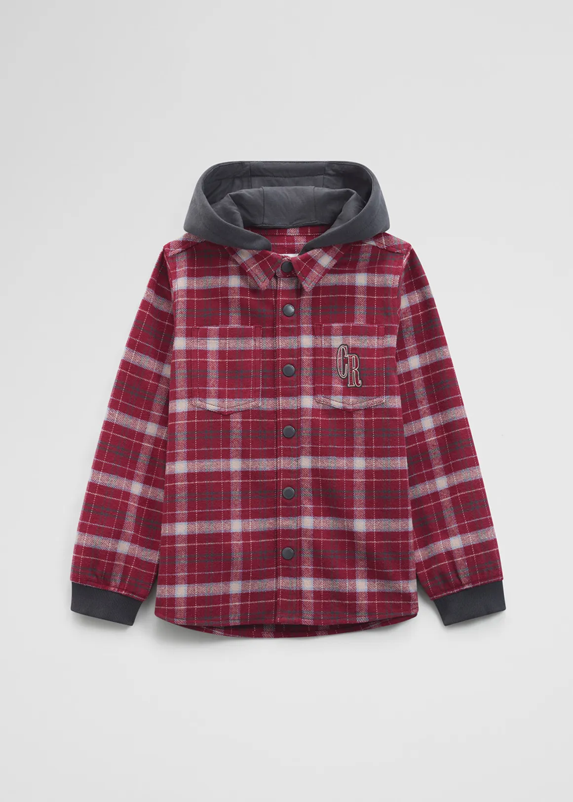 Organically Grown Cotton Hooded Check Shirt - CURRANT
