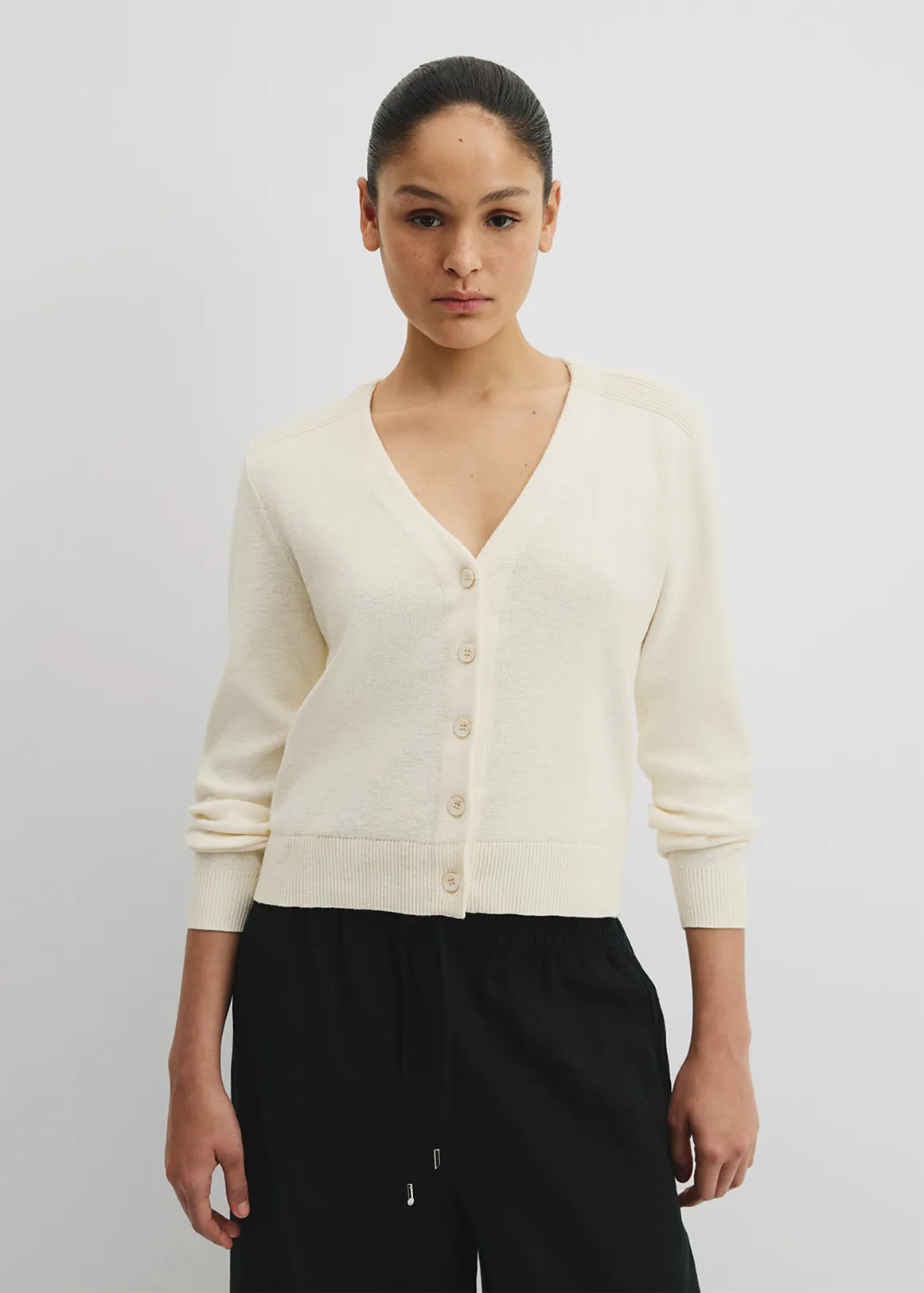 Organically Grown Cotton Linen Blend Knit Cardigan - ANTIQUE WHITE