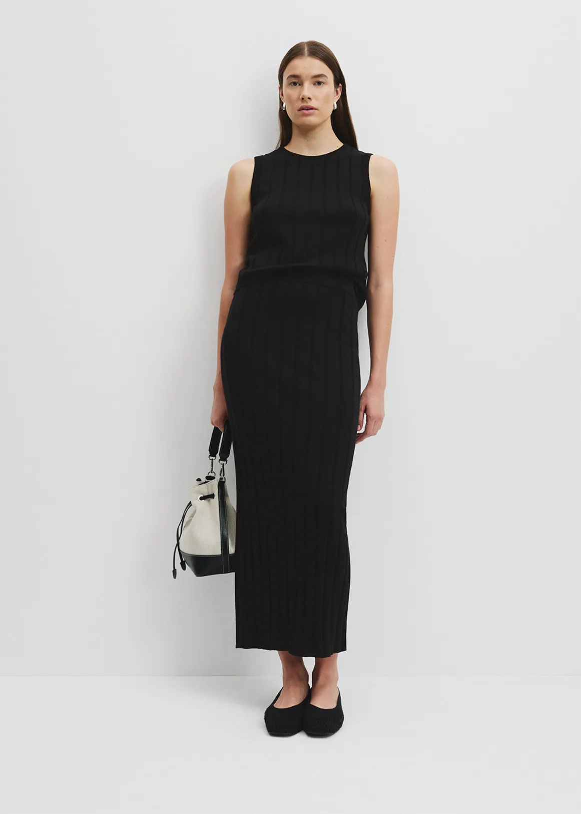 Organically Grown Cotton Linen Knit Skirt - BLACK