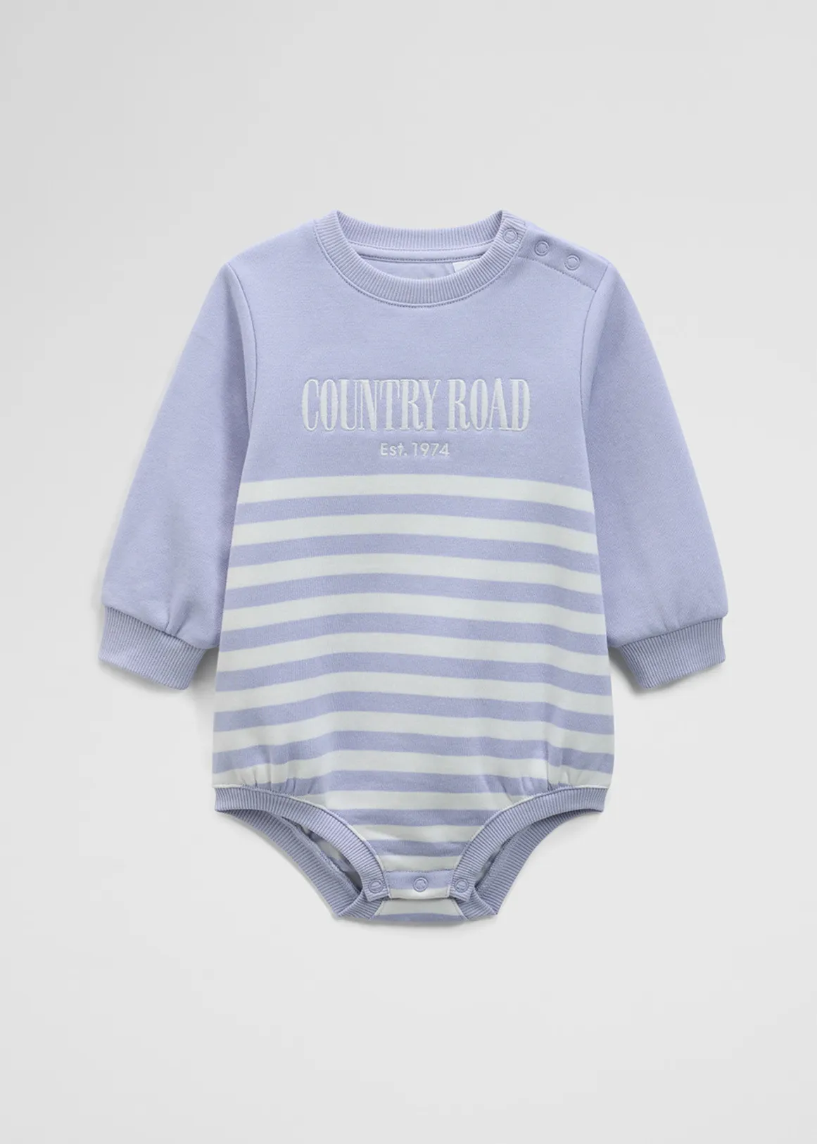 Organically Grown Cotton Logo Oversized Long Sleeve Bodysuit - BLUEBELL STRIPE