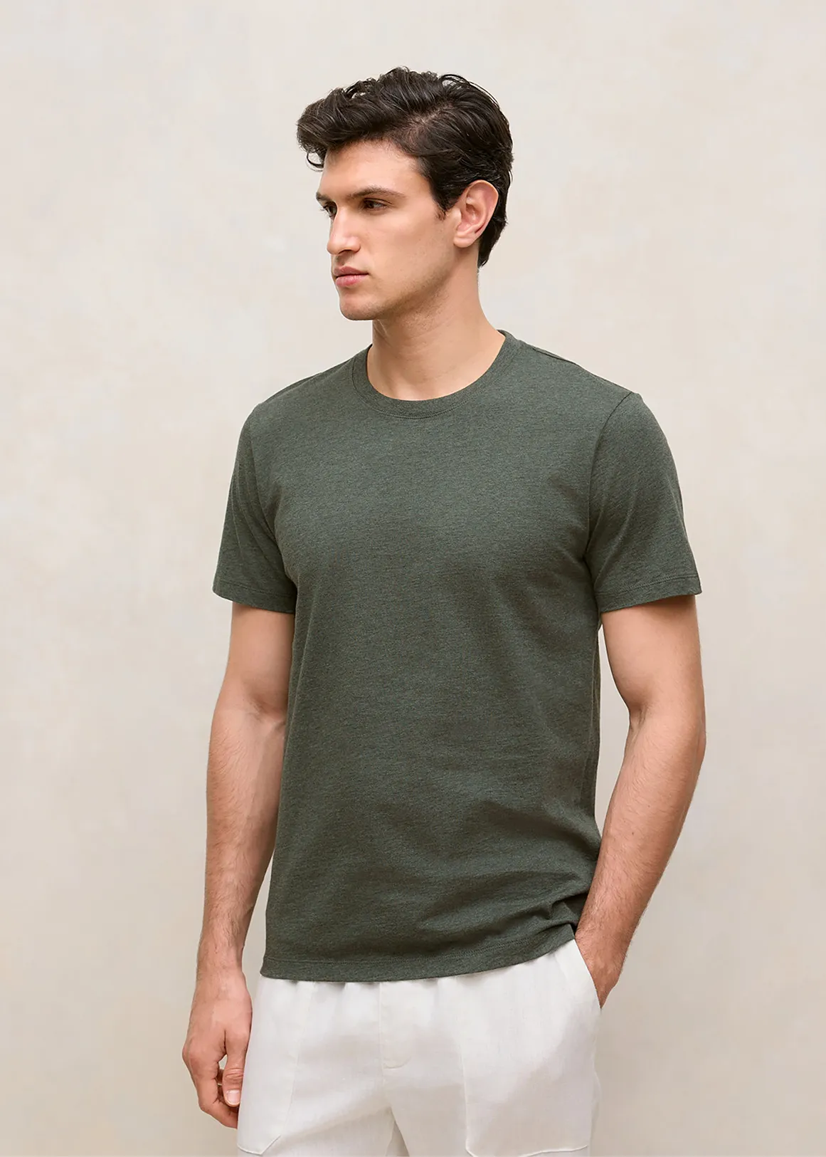 Organically Grown Cotton Marle Crew T-shirt - WOODLAND GREEN