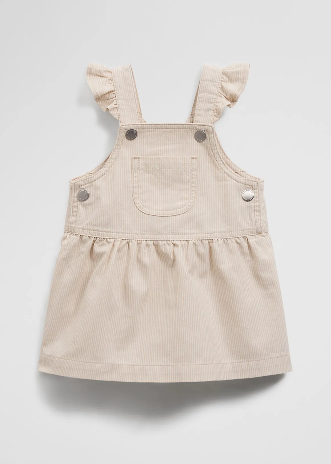 Organically Grown Cotton Railroad Frill Dress - OAT STRIPE