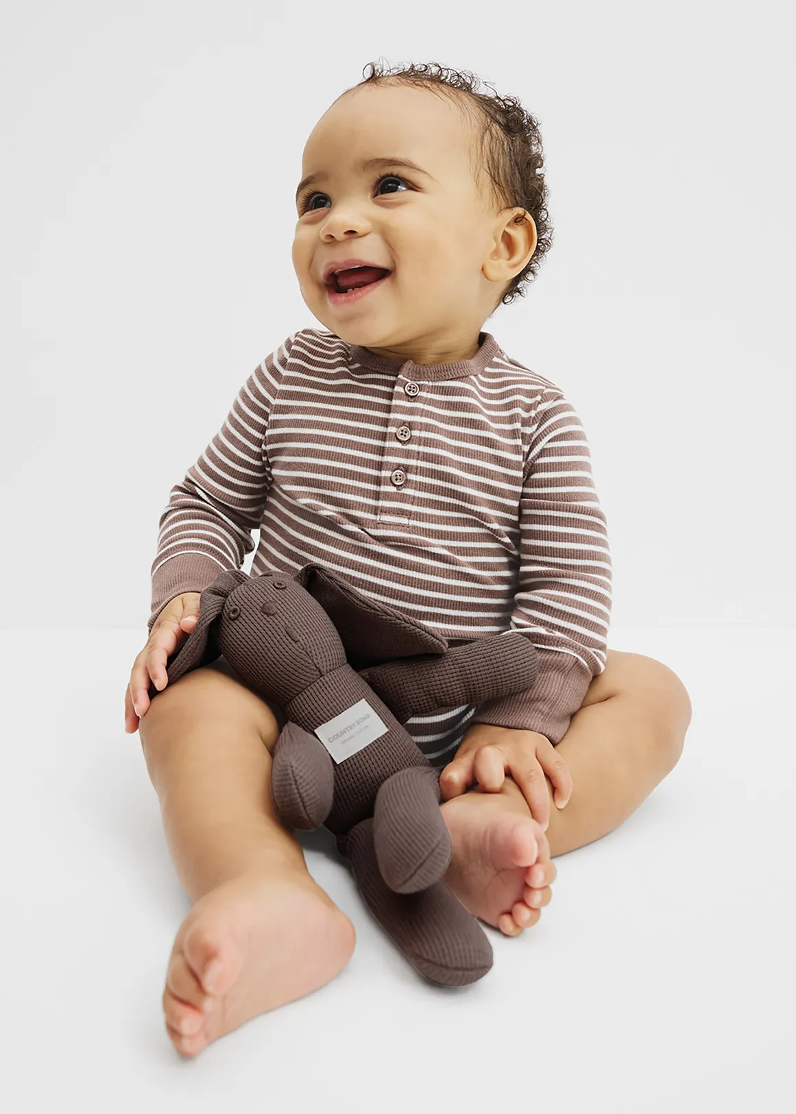 Organically Grown Cotton Rib Long Sleeve Bodysuit - CHOCOLATE STRIPE