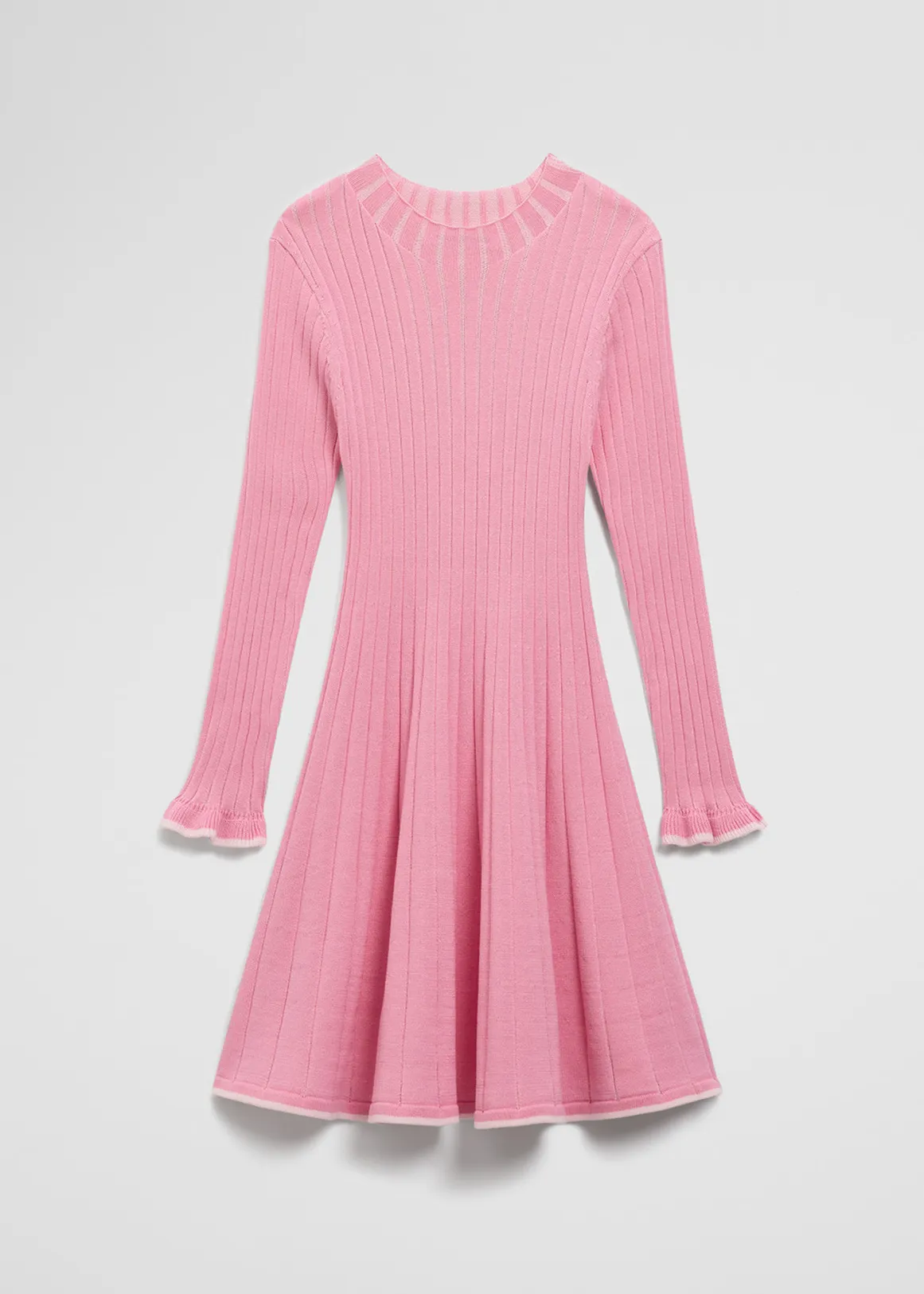 Organically Grown Cotton Ruffle Knit Dress - CANDY PINK STRIPE