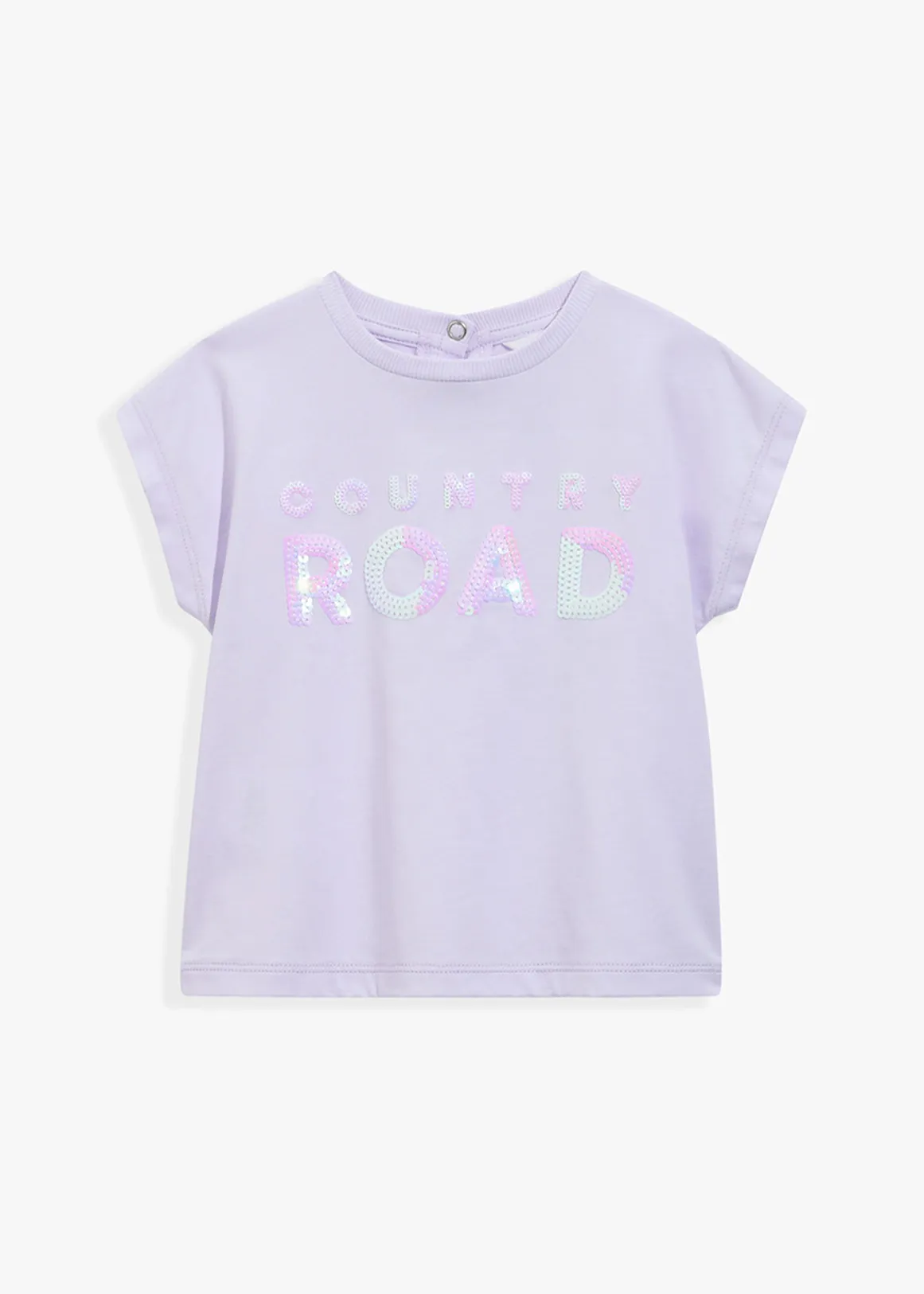 Organically Grown Cotton Sequin Logo T-Shirt - LILAC