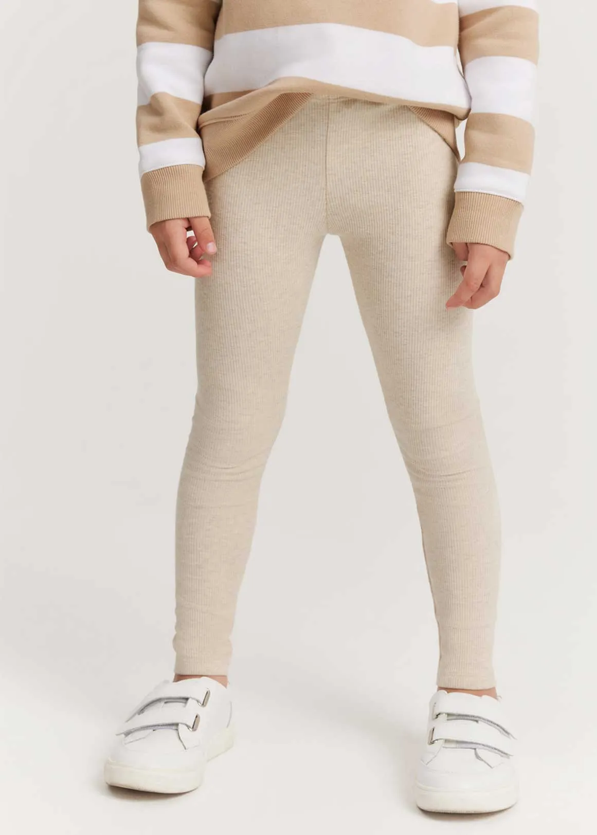 Organically Grown Cotton Solid Rib Legging - OATMEAL MARLE