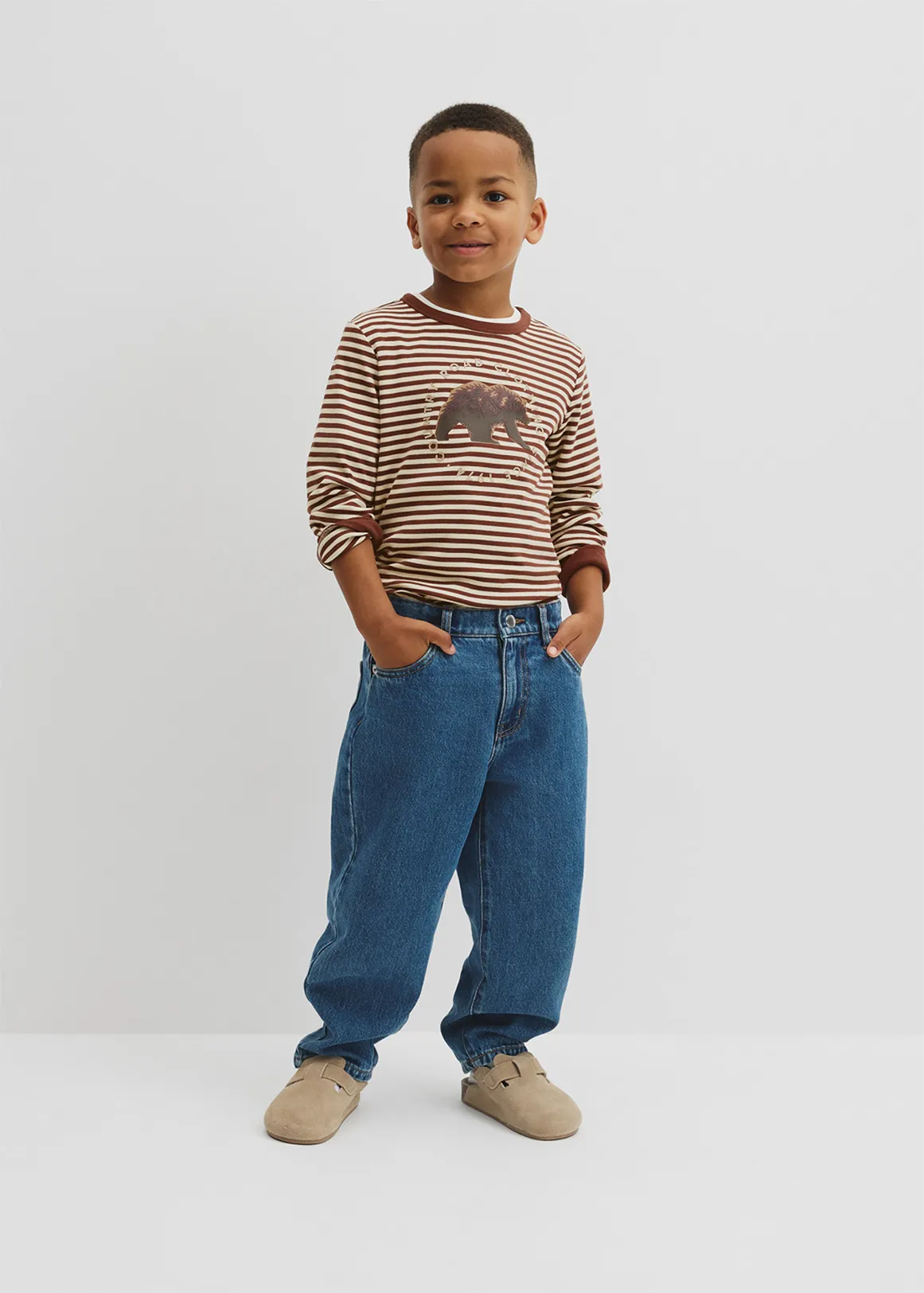 Organically Grown Cotton Stripe Bear T-Shirt - CHESTNUT
