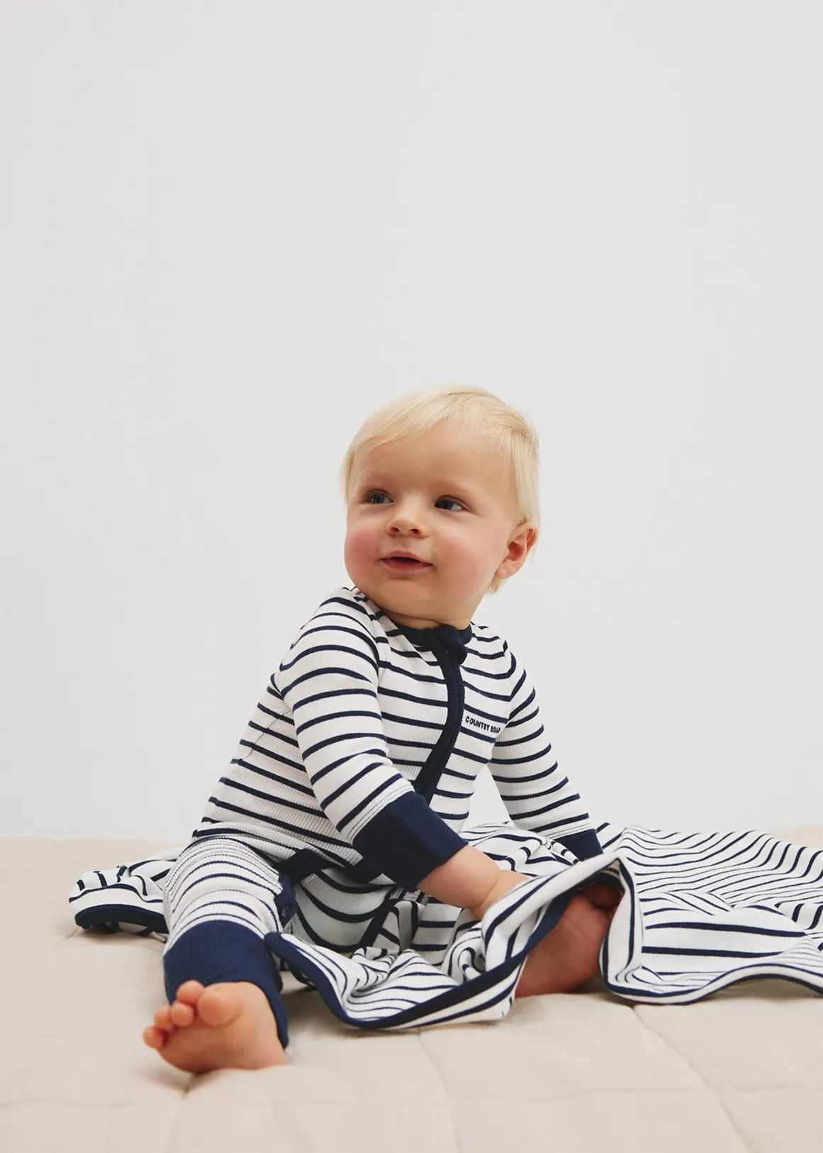 Organically Grown Cotton Stripe Rib Jumpsuit - NAVY