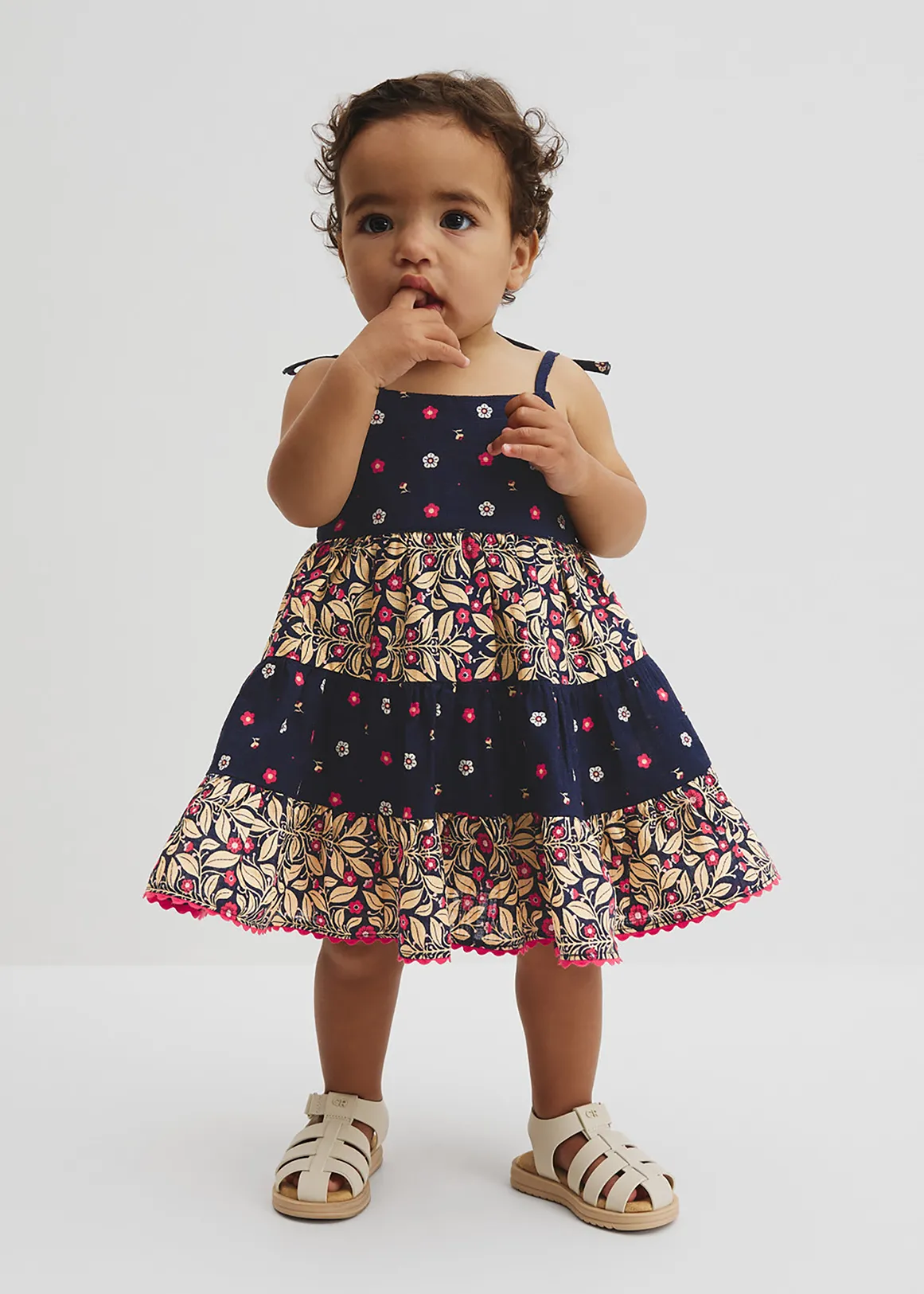 Organically Grown Cotton Tiered Spliced Romper - NAVY FLORAL