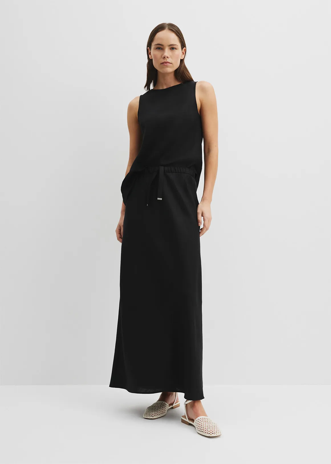 Organically Grown Linen Column Skirt - BLACK