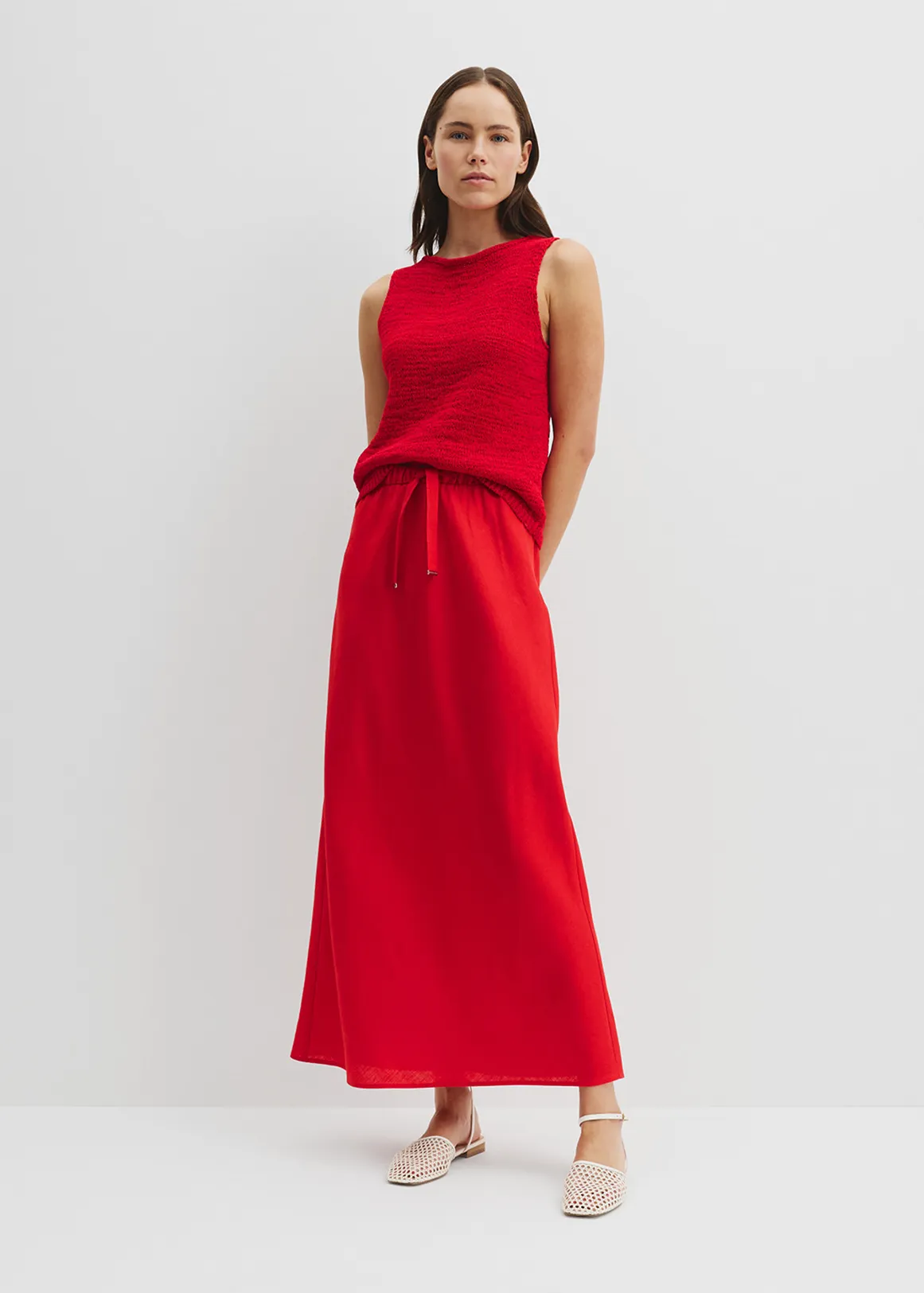 Organically Grown Linen Column Skirt - FIESTA RED