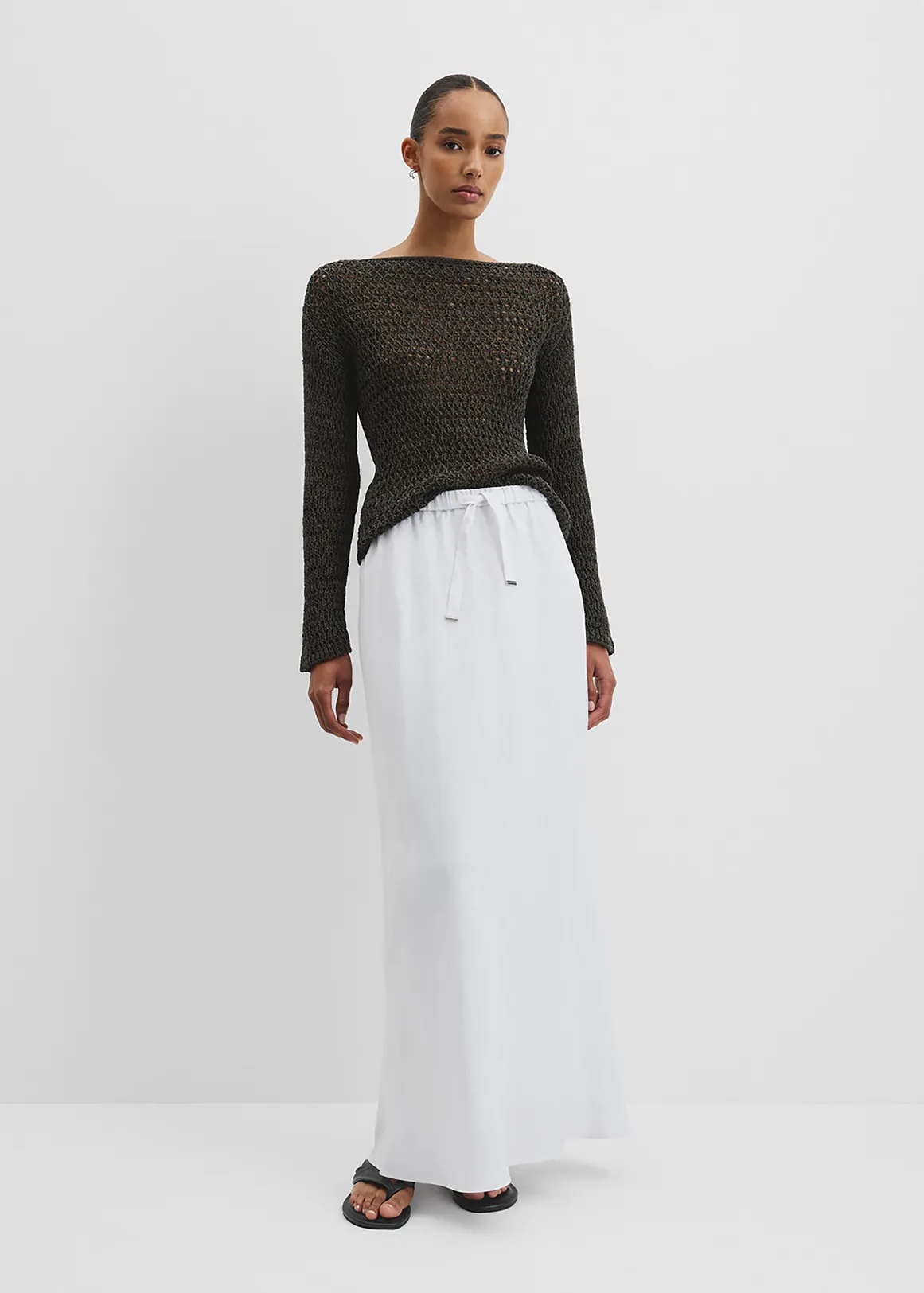 Organically Grown Linen Column Skirt - WHITE