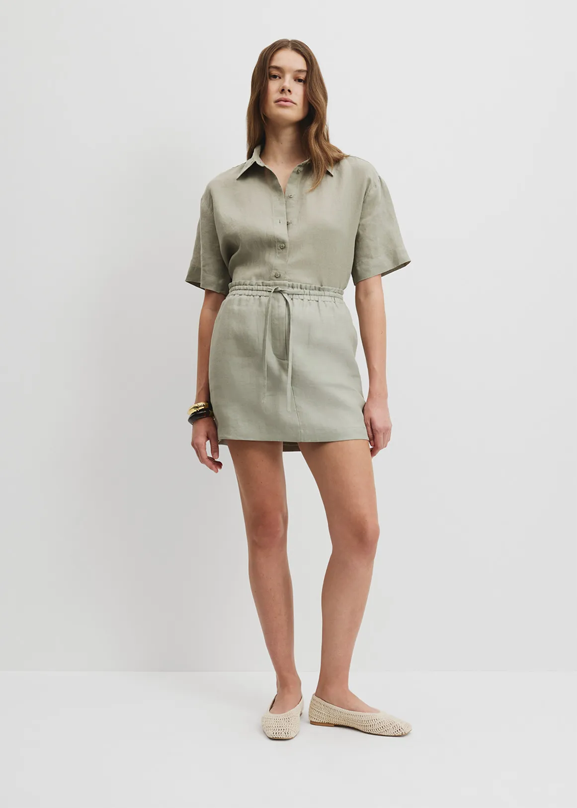 Organically Grown Linen Mini Skirt - ARMY