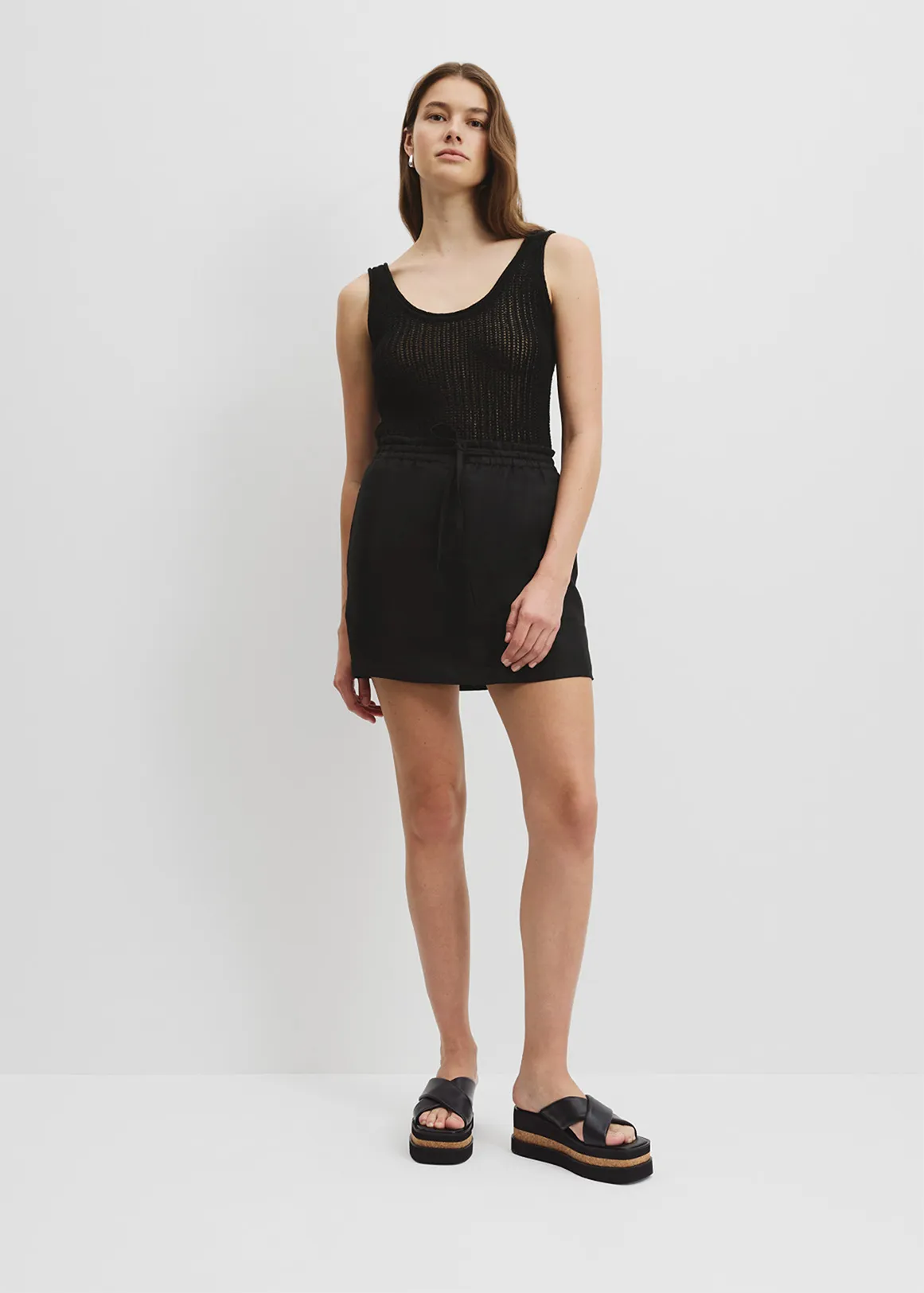 Organically Grown Linen Mini Skirt - BLACK