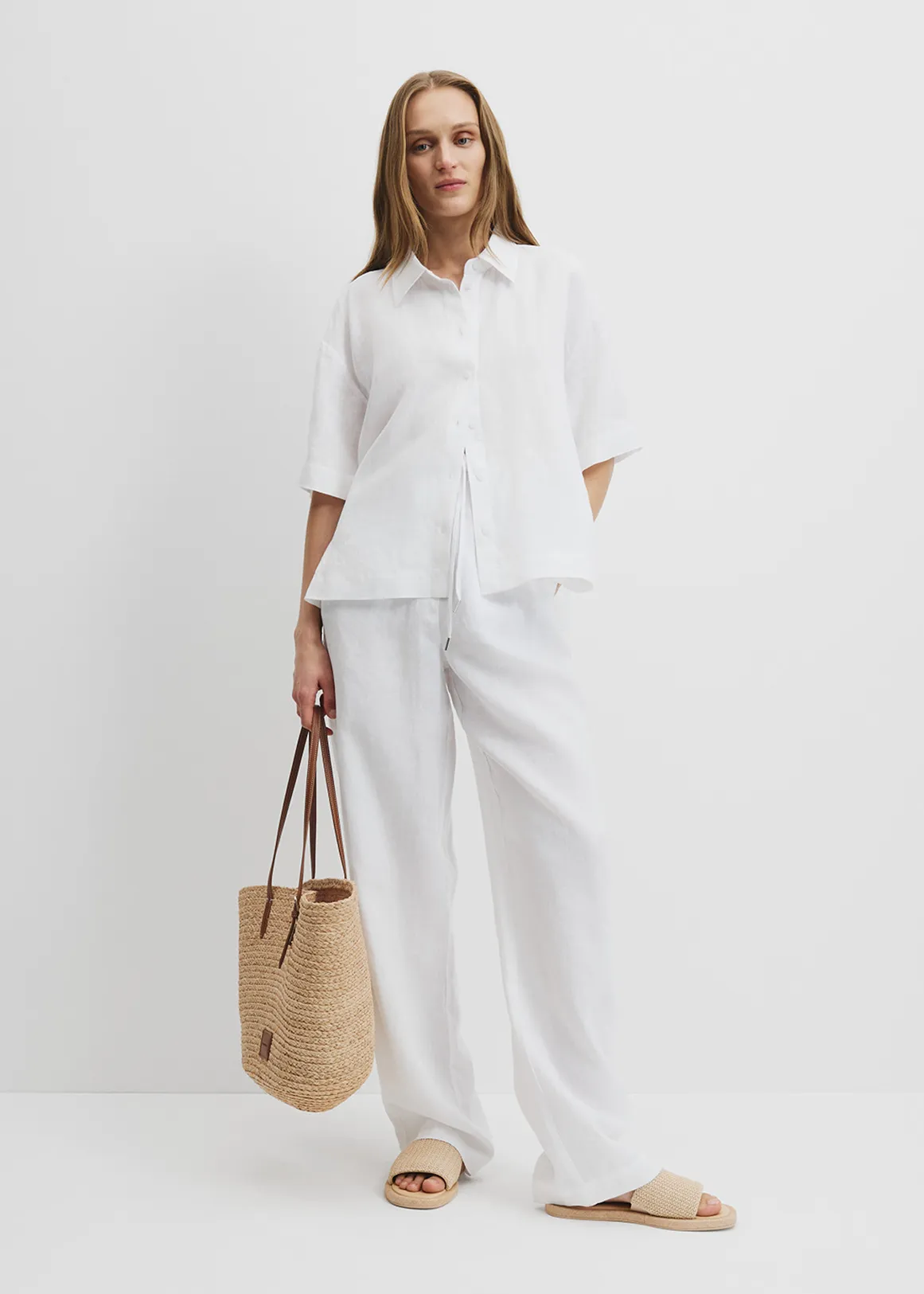 Organically Grown Linen Pull-On Pant - WHITE
