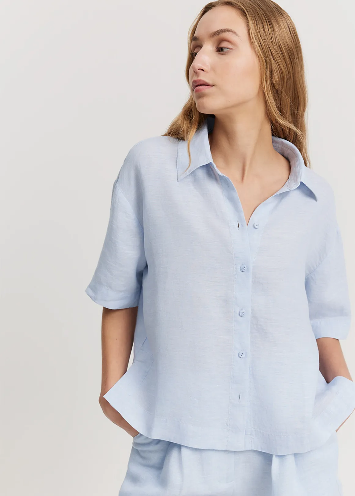 Organically Grown Linen Short Sleeve Shirt - CHAMBRAY BLUE