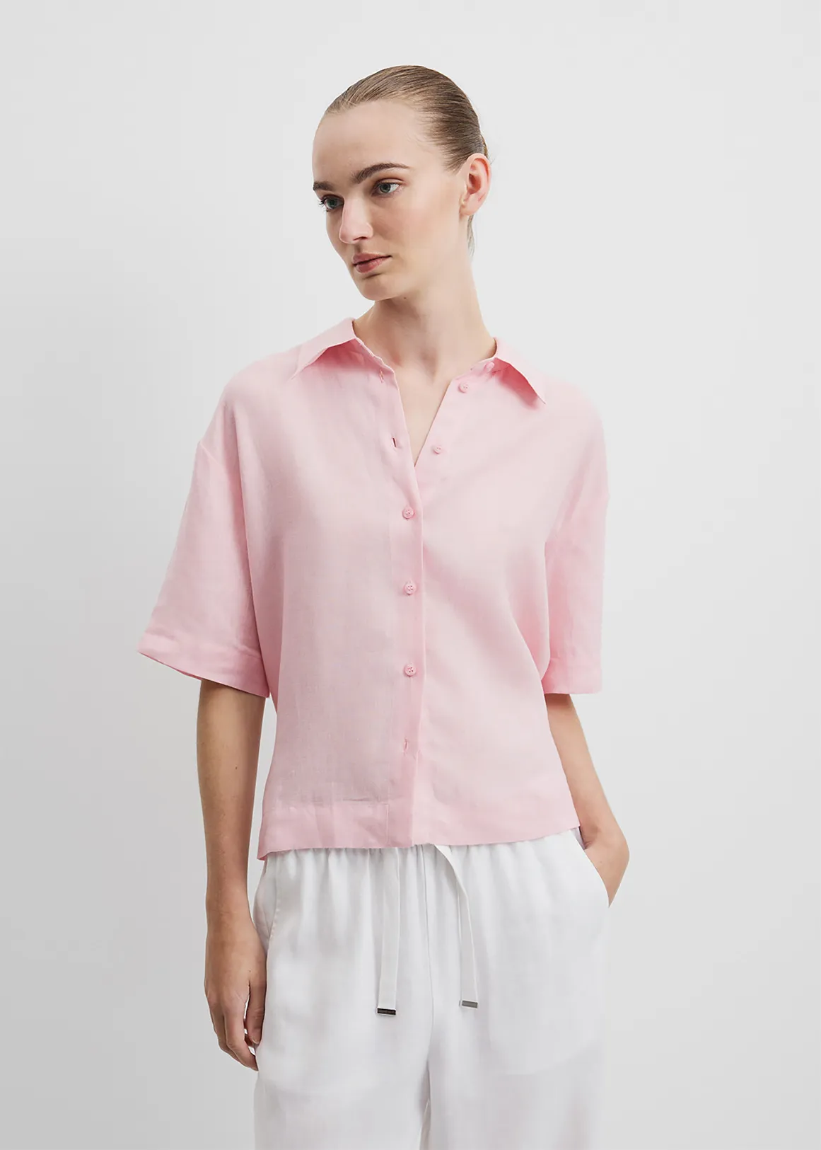 Organically Grown Linen Short Sleeve Shirt - FLOSS PINK