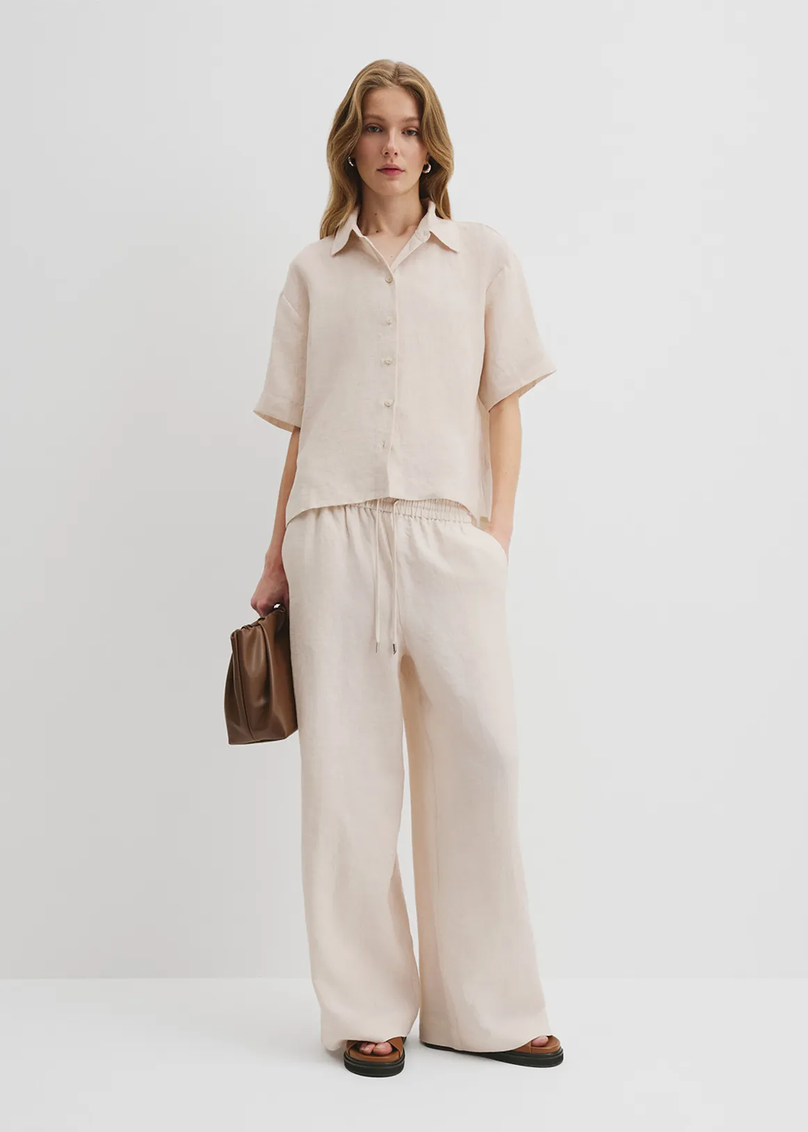 Organically Grown Linen Short Sleeve Shirt - SAND1