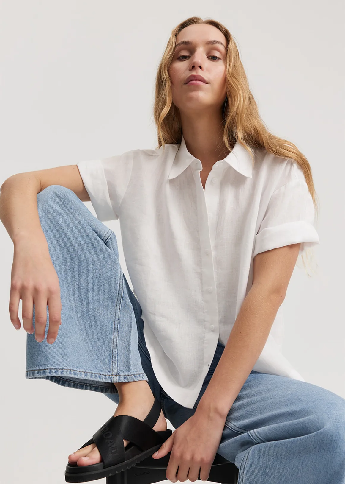 Organically Grown Linen Short Sleeve Shirt - WHITE