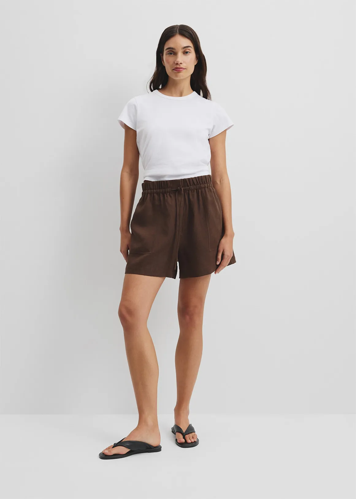 Organically Grown Linen Tie Detail Stripe Short - COCOA