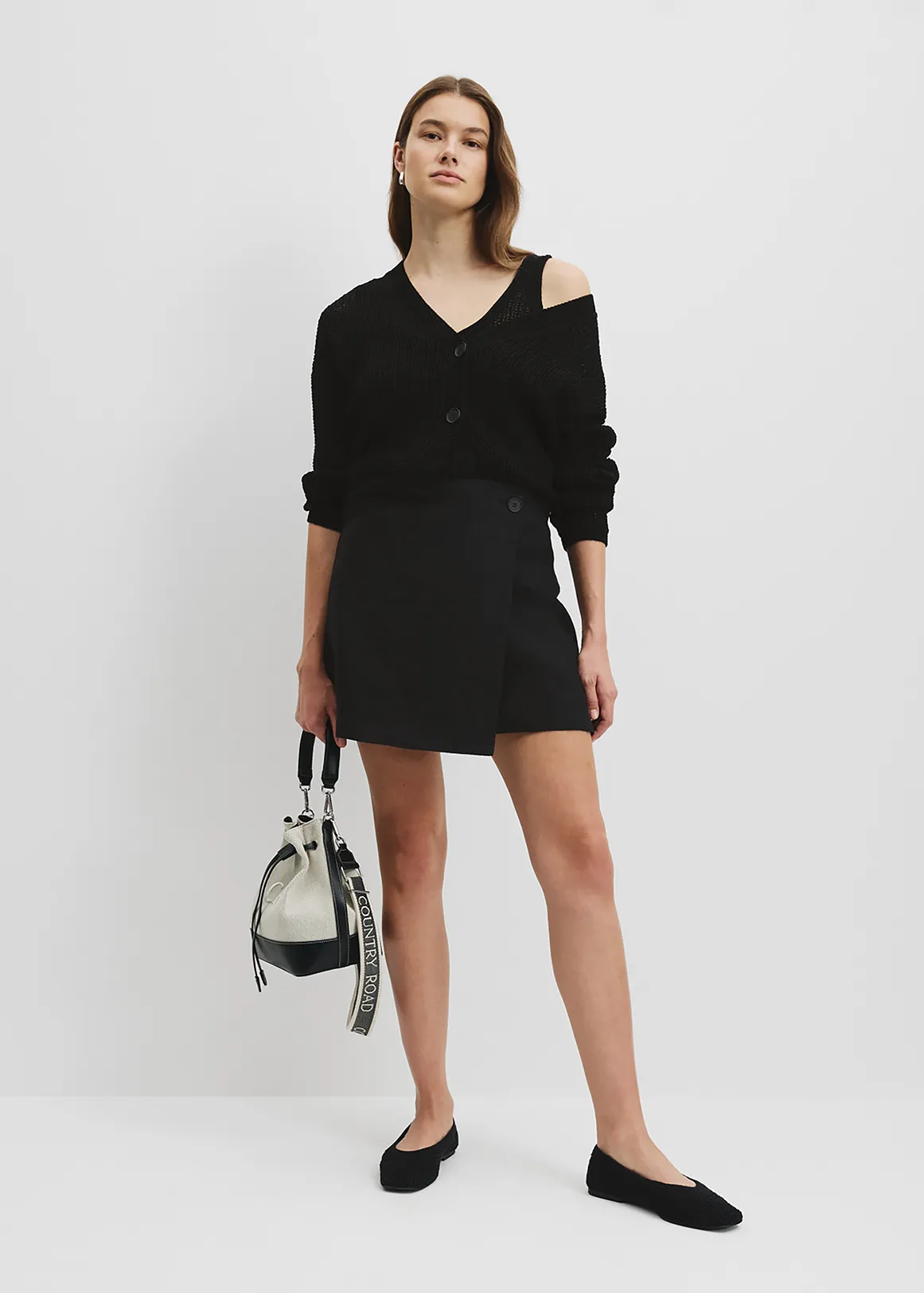 Organically Grown Linen Wrap Mini Skirt - BLACK
